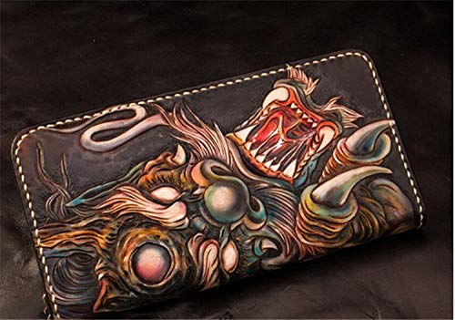 Handcrafted 3D Genuine Leather Men's Wallet - Black Dragon Engraved Biker Wallet with Custom Personalization | Perfect for Motorcycle Riders, Gift Giving & Everyday Carry (EDC)