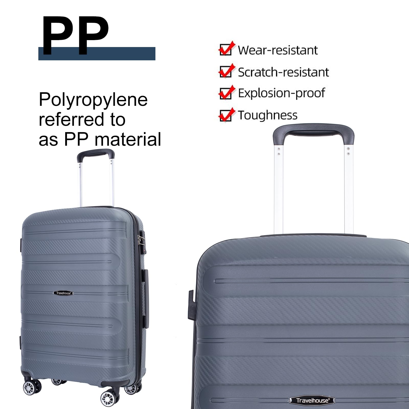 Travelhouse 3-Piece Hardshell Luggage Set - Lightweight PP Spinner Suitcases with TSA Lock for Women | Perfect for Air Travel, Business Trips & Vacation Packing