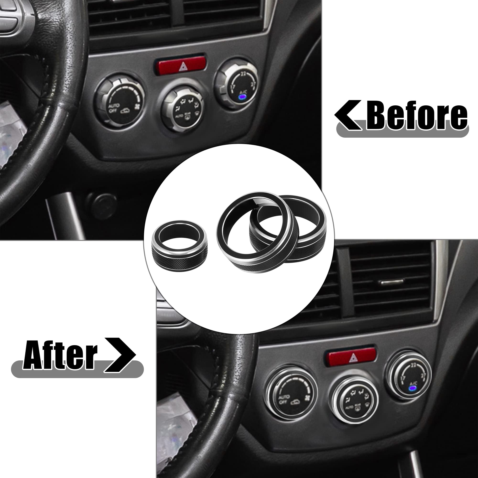 X AUTOHAUX 3-Piece Aluminum Alloy AC Climate Control Knob Cover for Subaru Forester/Impreza/Crosstrek 2019-2021 - Black HVAC Switch Trim Decor - Upgrade Interior & Protect Original Knobs
