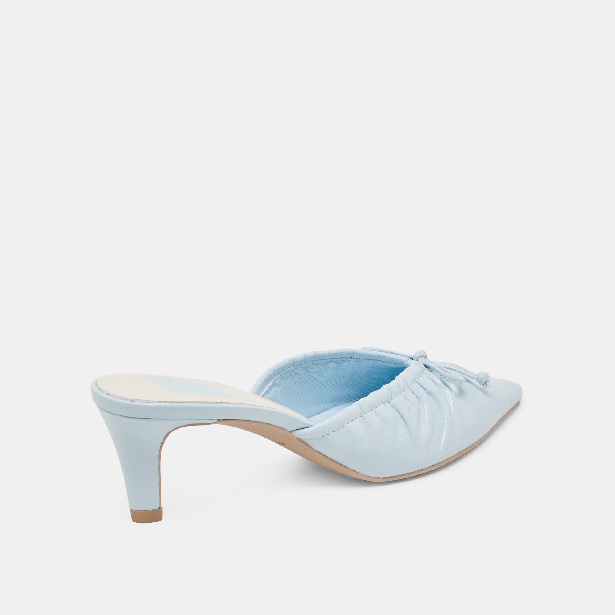 KAIRI Women's Mid Heel Sandals - Ice Blue Crinkle Patent Leather Dress Shoes for Wedding, Party & Evening Wear