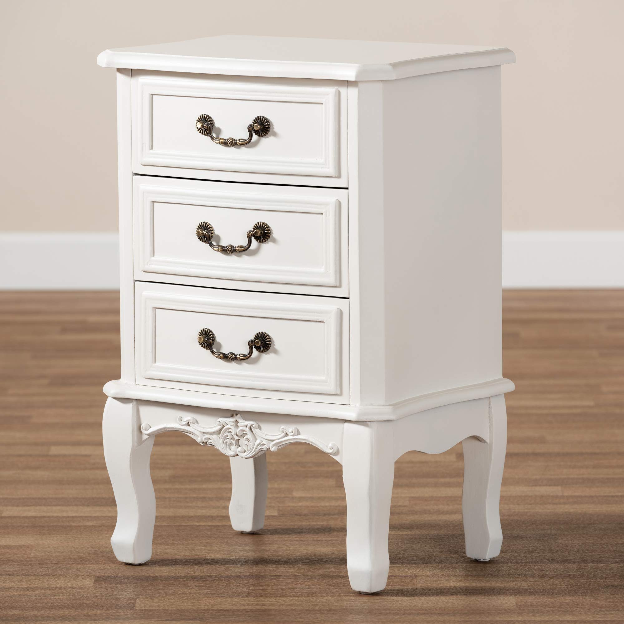 Baxton Studio Modern Nightstand with Brass Accents - White Bedside Table for Bedroom, Living Room & Guest Room - Stylish Storage Cabinet with Drawer & Shelf