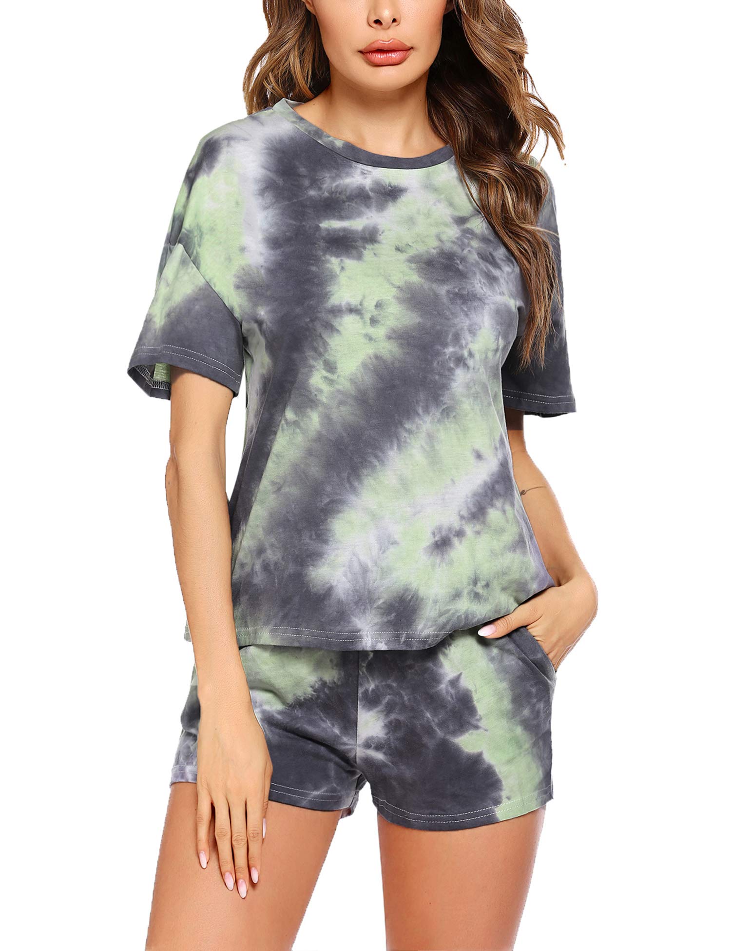 Hotouch Women's Printed Pajama Set - Soft 2-Piece Sleepwear with Short Sleeve Top & Shorts for Lounge, Sleep & Relaxation at Home