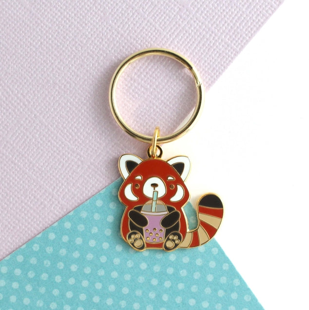Cute Red Panda Bubble Tea Enamel Keychain - Kawaii Animal Accessories for Backpacks, Bags & Gifts