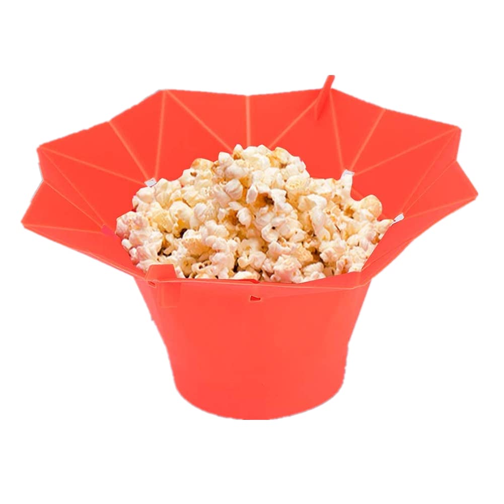 Foldable Silicone Popcorn Bowl - Microwave Safe, Heat Resistant, Portable Popcorn Maker for DIY Snacks - Perfect for Home, Kitchen, Movie Nights & Camping (Red)