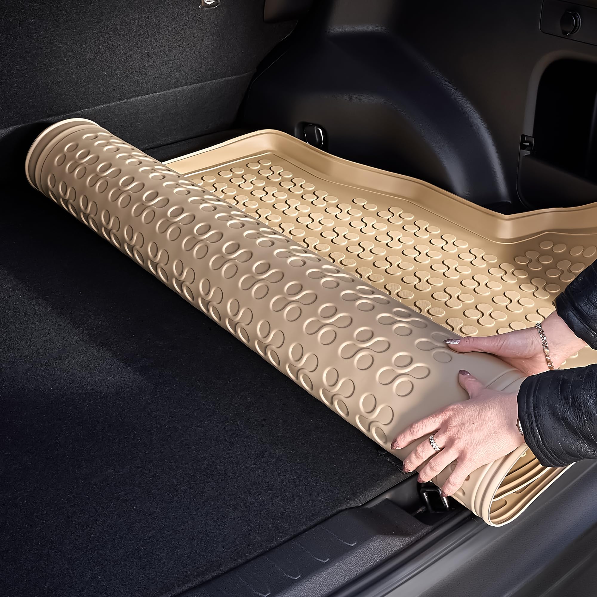 All-Weather Rubber Car Floor Mats for Lexus RX 2010-2012 - Custom Fit Front & Rear Seat Liners + Cargo Mat - Durable, Weatherproof Beige Interior Protection - Perfect for Daily Commute, Road Trips & Off-Road Adventures