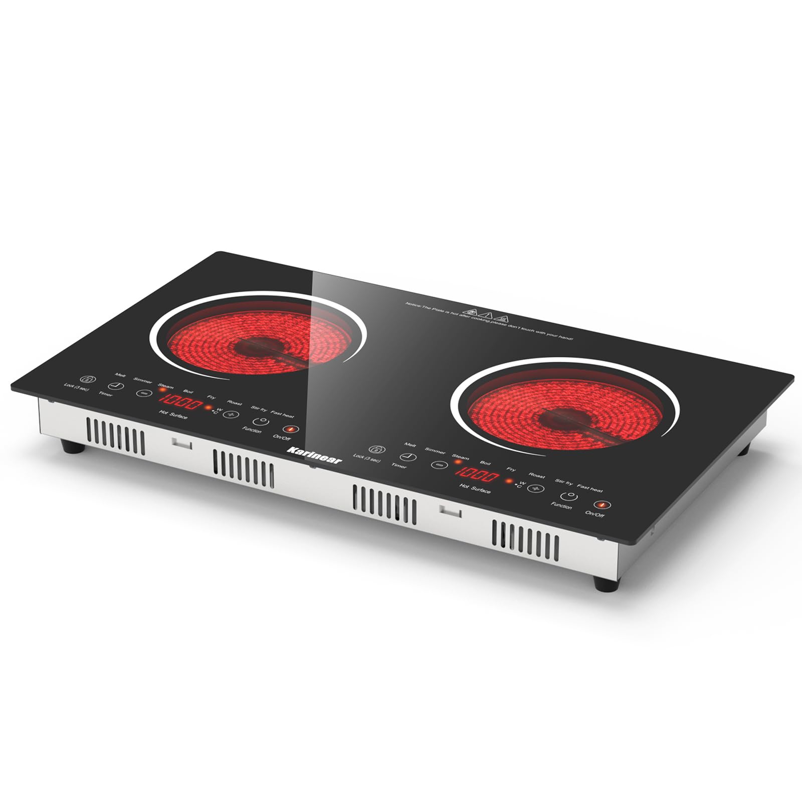 Karinear 24 Inch 2 Burner Electric Cooktop - 110V-120V Built-in or Countertop Stove with Touch Controls, Child Safety Lock, Timer & Outlet Plug - Perfect for Small Kitchens, Apartments & RVs (White)