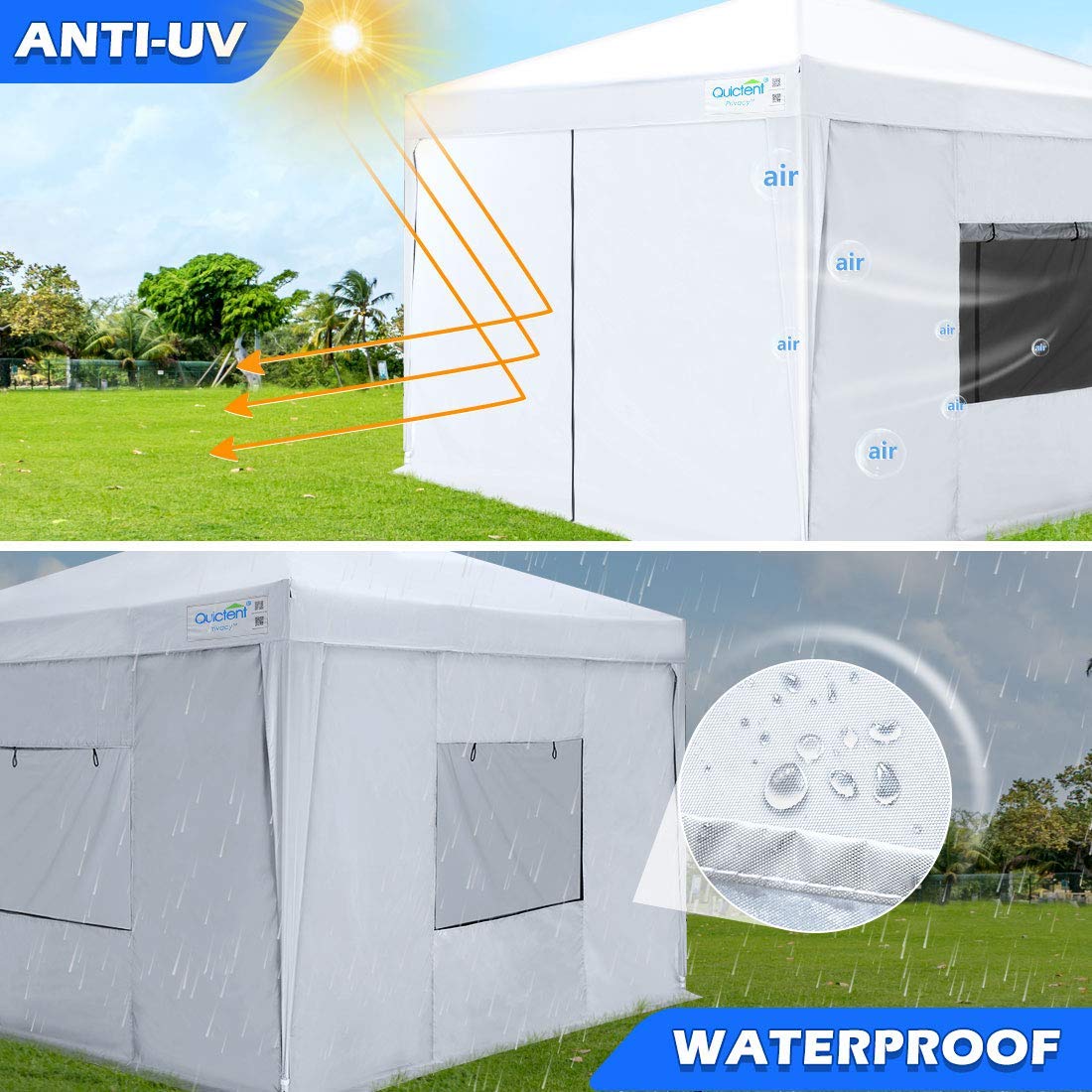 Quictent 10'x10' Pop Up Canopy Tent with Sidewalls - Instant Outdoor Shelter, Enclosed White Canopy for Parties, Camping & Backyard Events