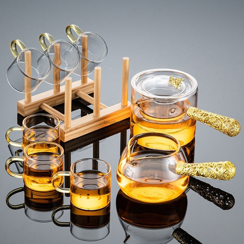 Premium Glass Tea Set with Golden Handle - Elegant Tea Brewing Accessories for Home, Office & Gifting | Perfect for Afternoon Tea, Ceremonies & Relaxation