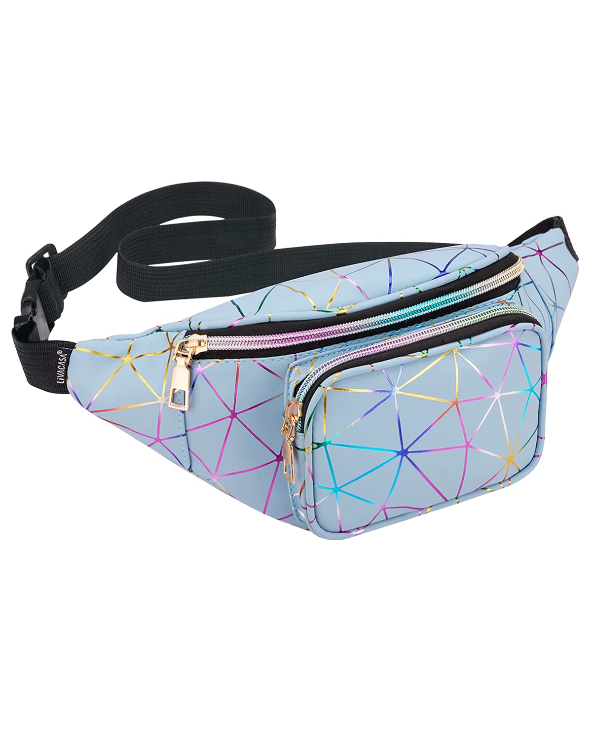LIVACASA Women's Holographic Fanny Pack - Fashionable Waist Bag for Women & Girls, Waterproof Bum Bag for Travel, Parties, Festivals & Outdoor Activities | Perfect for Concerts, Hiking, Shopping & Daily Use