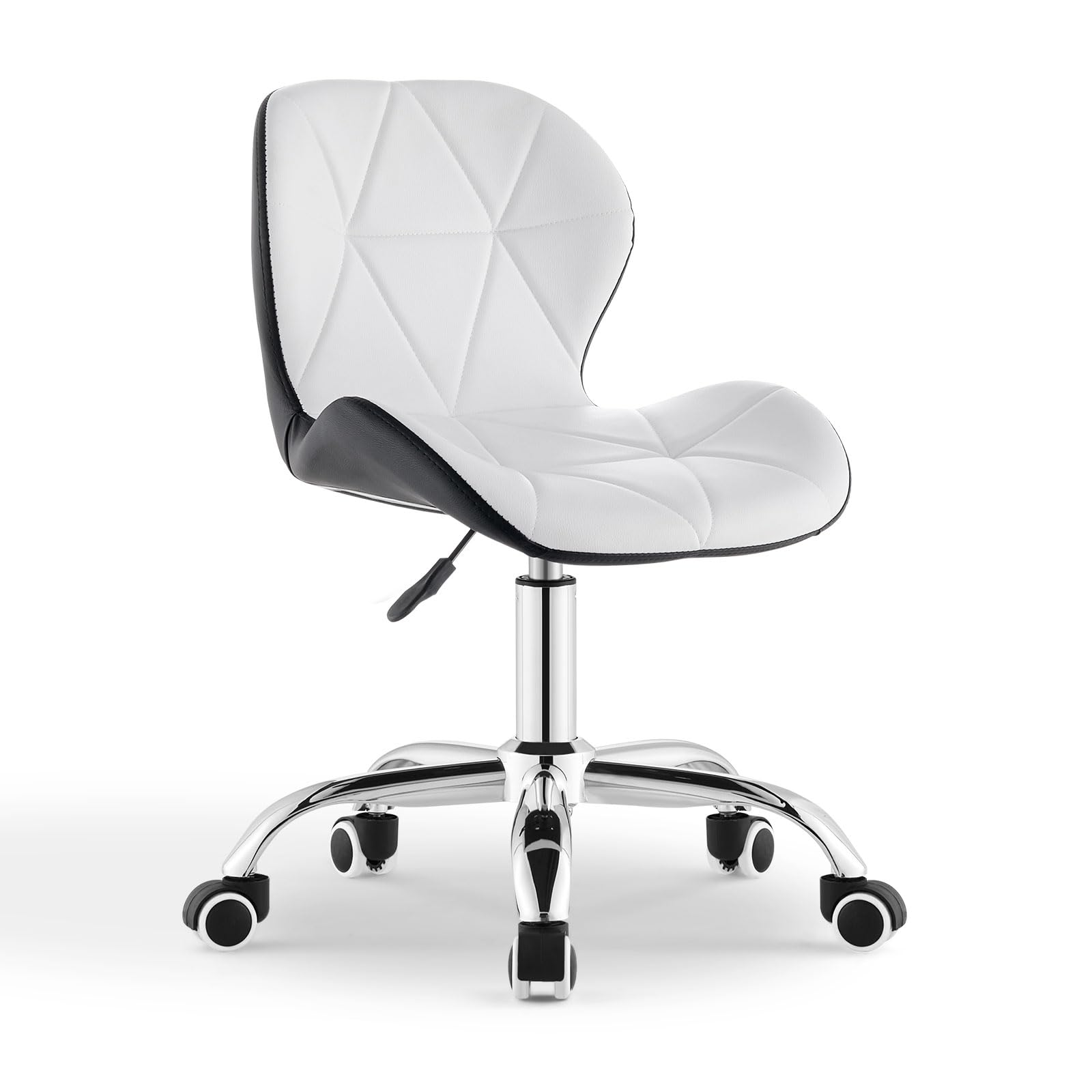 CLIPOP Swivel Office Chair - Adjustable Leather Computer Chair, Comfortable Makeup Chair with Wheels for Bedroom, Living Room, Office (White+Black) - Perfect for Home Office, Gaming Setup & Vanity Area