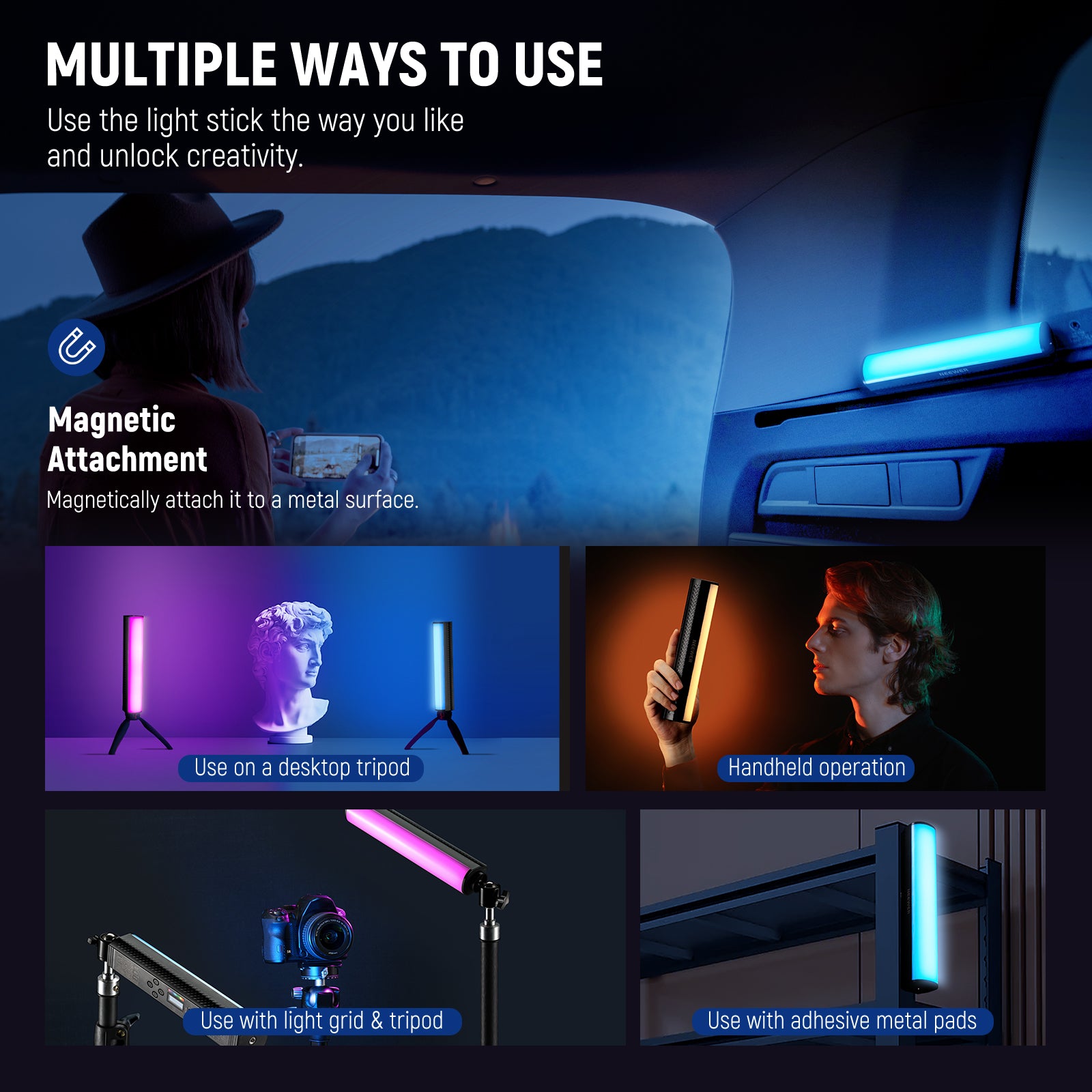 NEEWER TL21C RGB Magnetic LED Light Wand with APP Control - Adjustable Color & Brightness for Photography, Videography, and Content Creation
