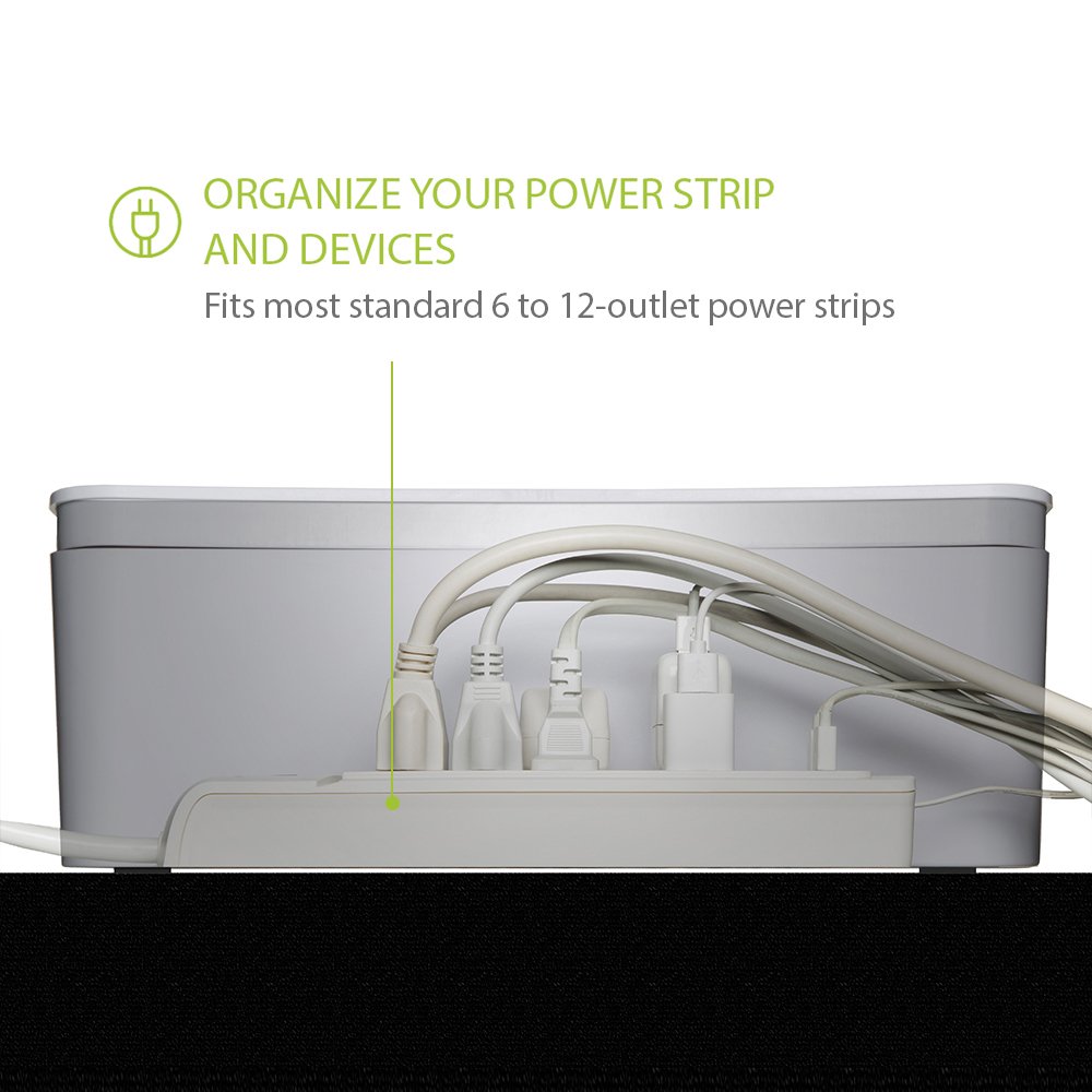 Extra Large Under Desk Cable Organizer Box - White Surge Protector Concealer for Neat Wire Management | Perfect for Home Office, Gaming Setup & Workspace Organization
