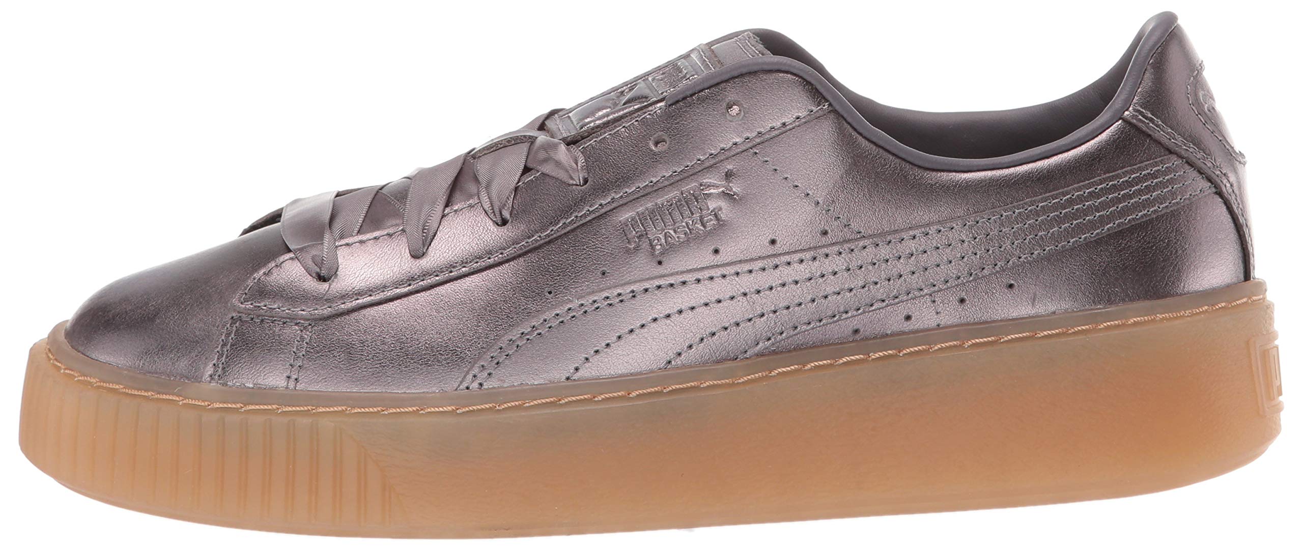 PUMA Women's Basket Platform Patent Sneaker - Quiet Shade, Size 7.5 M US | Fashion Sneakers for Women, Comfortable Walking Shoes for Daily Wear, Gym & Casual Outfits