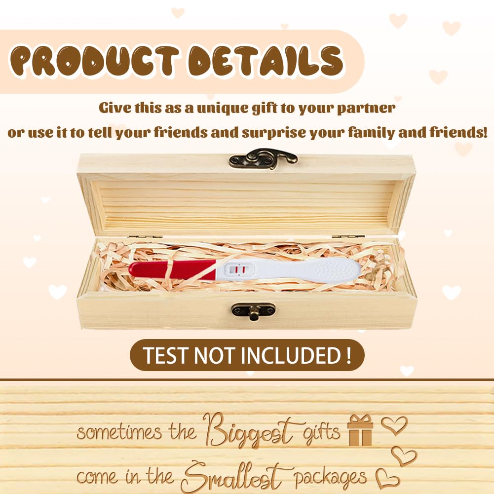 CHGCRAFT Wooden Pregnancy Announcement Gift Box - Laser Engraved Keepsake for Positive Pregnancy Test - Surprise Husband, Grandparents & Parents - 8x2x1.2 Inch with Raffia Ribbon - Perfect for Gender Reveal, Baby Shower & First-Time Parent Gifts