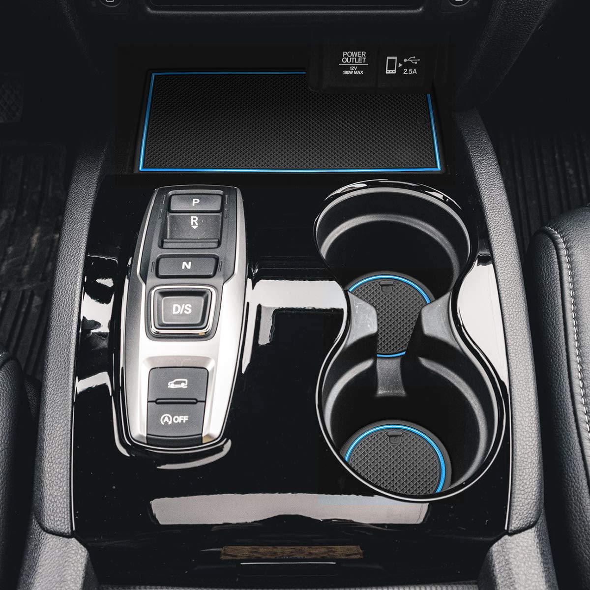 **Auovo Custom Fit Cup Holder Door Mats for Honda Passport 2019-2023 - 28pcs Interior Accessories Set with Blue Trim - Anti-Dust Center Console Inserts for Car Organization & Protection**
