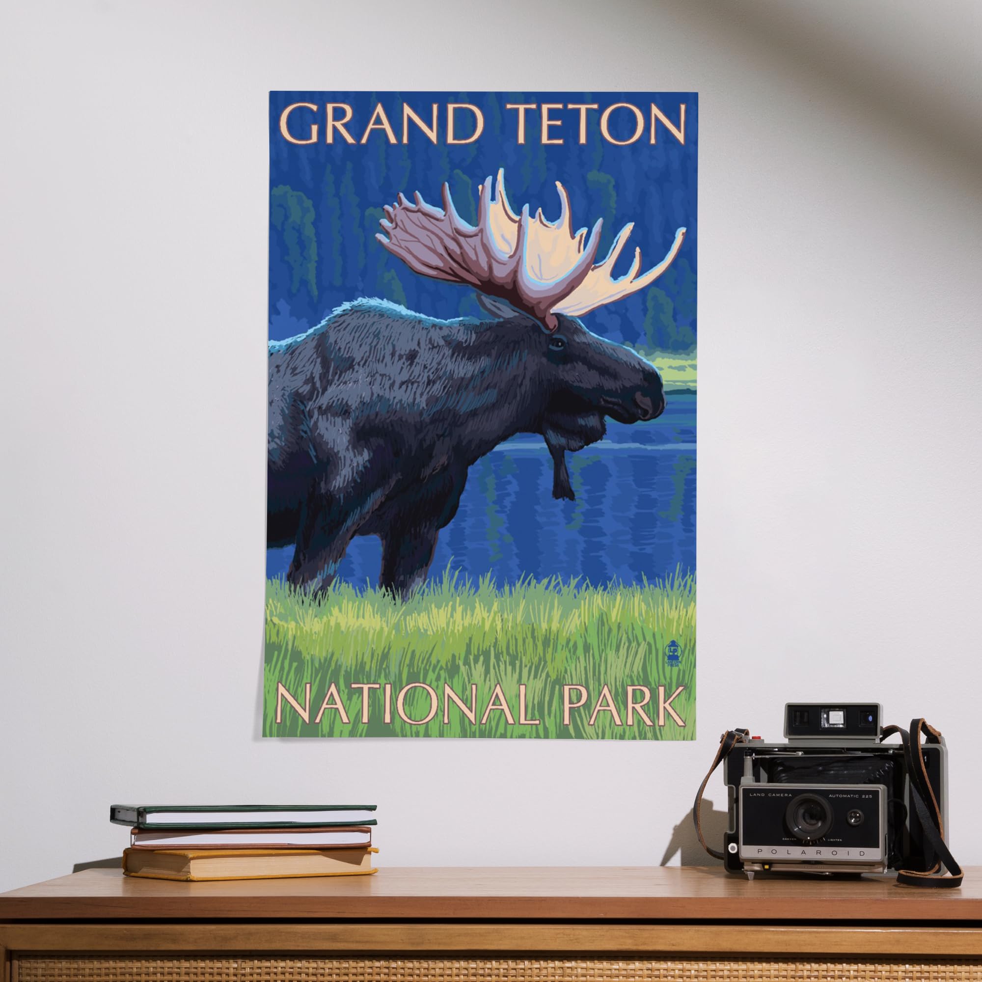 Lantern Press 16x24 Inch Giclee Art Print - Grand Teton National Park Landscape with Moose at Night - Premium Wall Decor for Living Room, Bedroom & Office