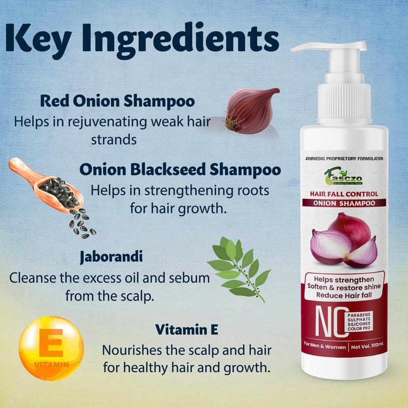 Onion Shampoo for Hair Fall Control - Anti Dandruff Shampoo for Strong, Smooth & Silky Hair - Repairs Dry & Damaged Hair with Onion Extract - 100ml - Perfect for Daily Hair Care & Scalp Health