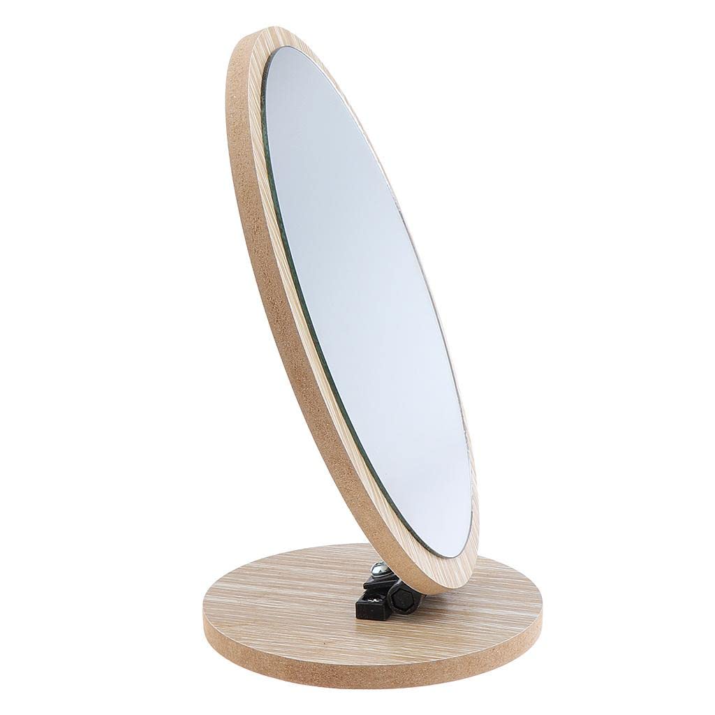 Losa Round Wooden Standing Mirror with Frame & Stand - Perfect for Vanity, Dressing Table, and Makeup Station - Elegant Home & Salon Decor
