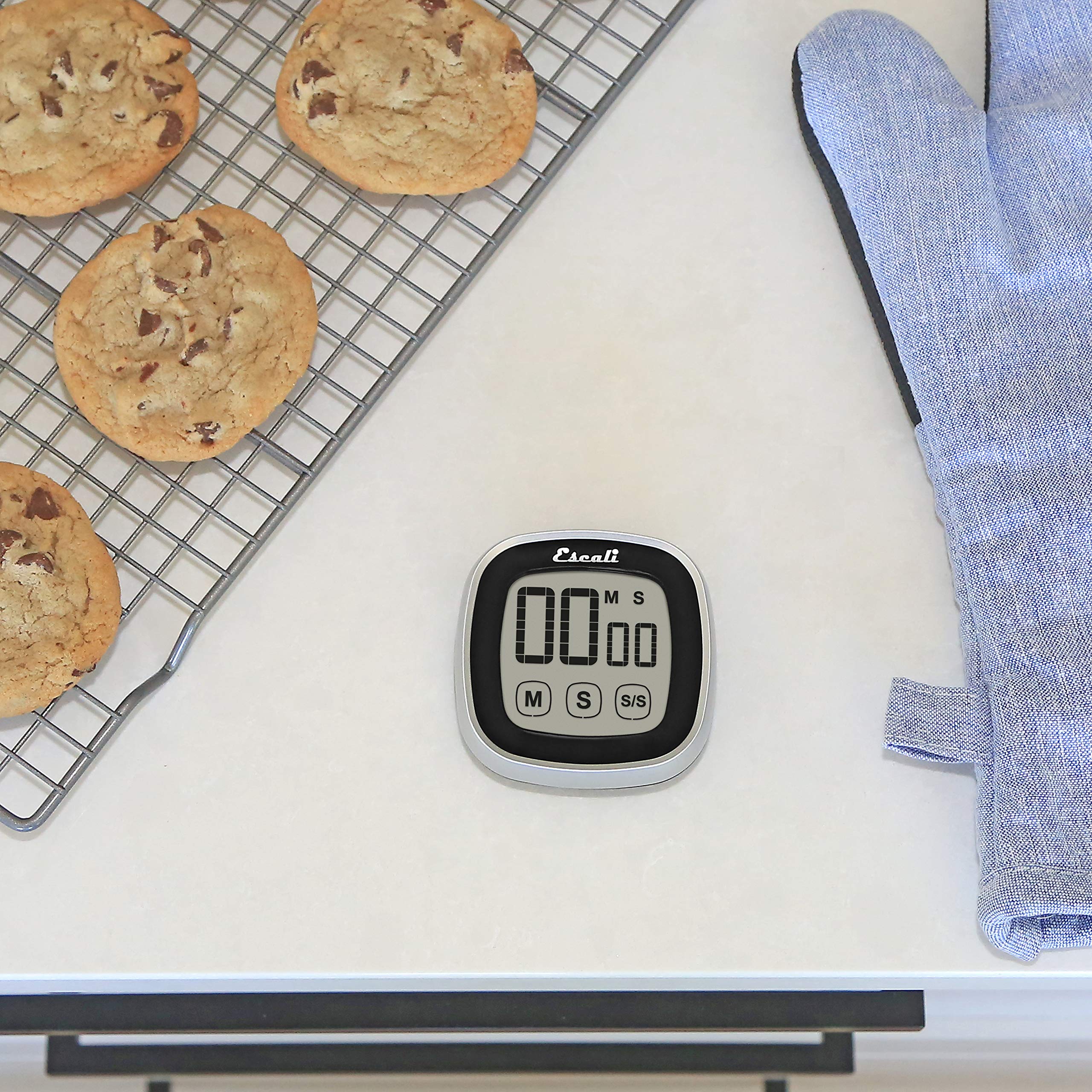 Escali Touch Screen LCD Digital Timer - Easy to Read Display with Touch Sensitive Controls & Battery Saving Feature - Perfect for Cooking, Baking, Lab Experiments & Classroom Use - Black