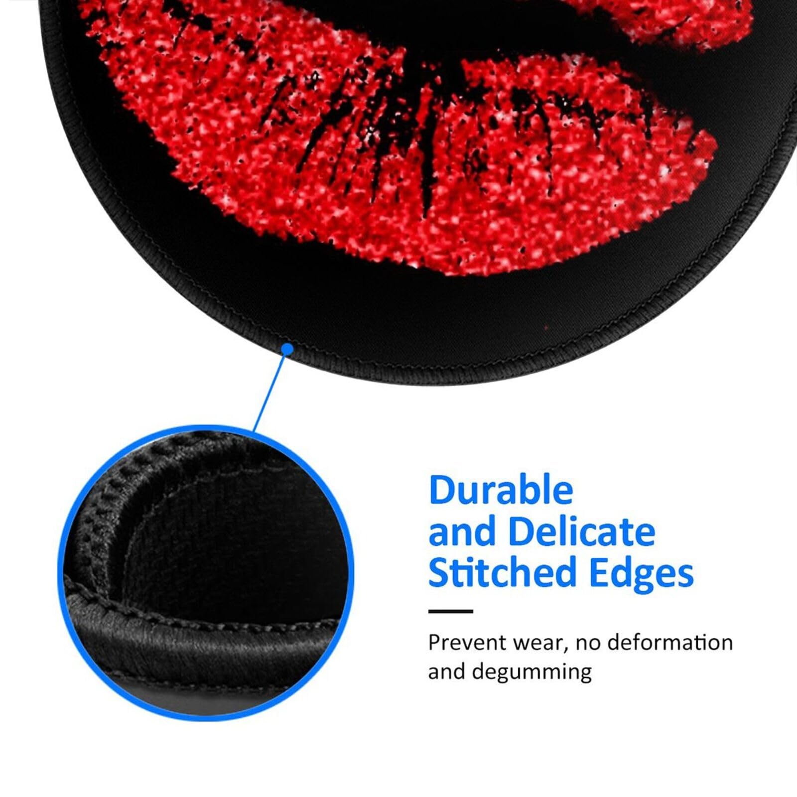 Red Lips Mouse Pad - Non-Slip Rubber Base with Stitched Edge | Lipstick-Themed Gaming & Office Desk Mouse Mat for Computer & Laptop | Perfect for Home Office, Gaming Setup & Workstation Accessories