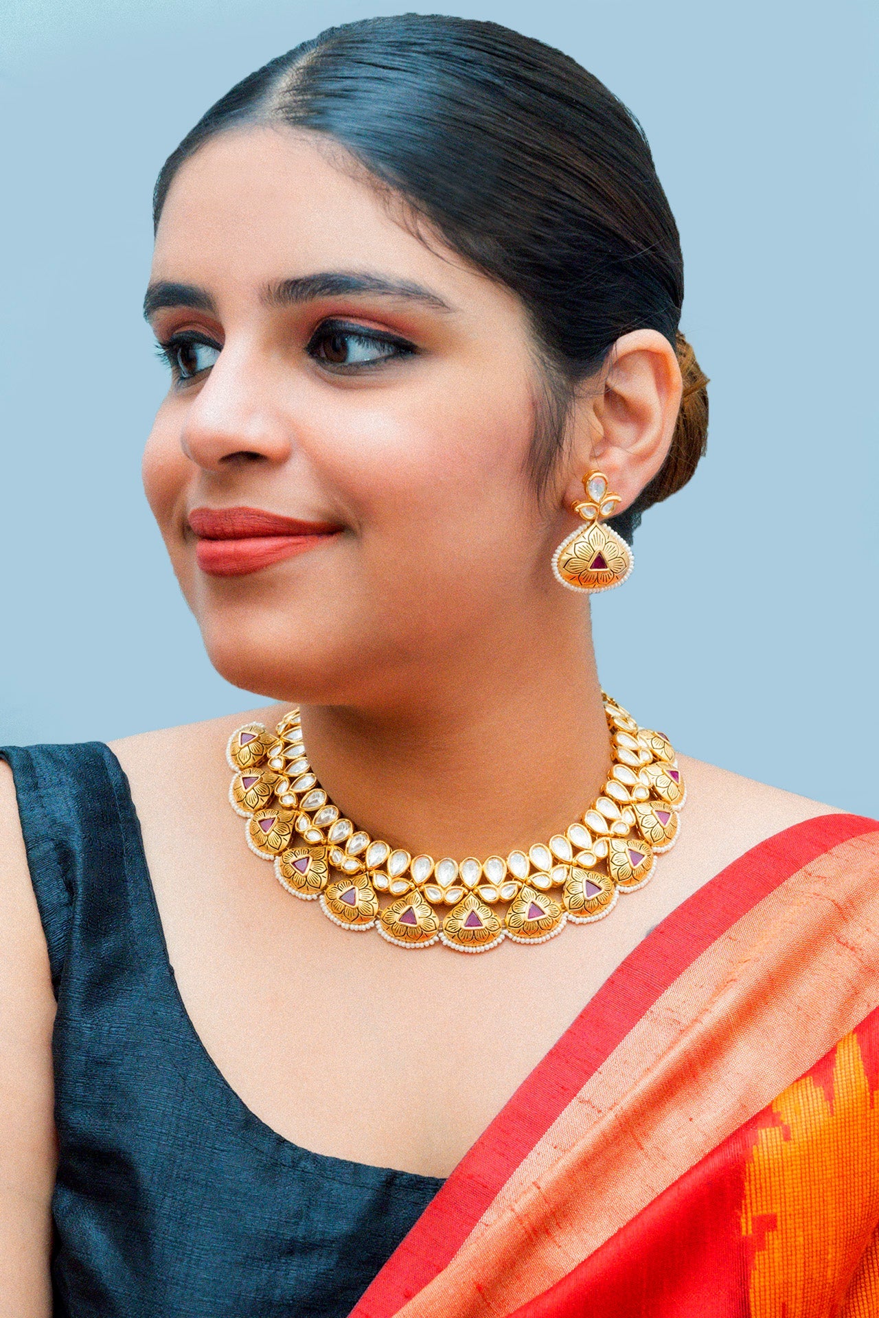 Royal Kundan Necklace and Earrings Set - 24K Gold Plated Designer Jewelry (D865) for Weddings, Parties & Special Occasions