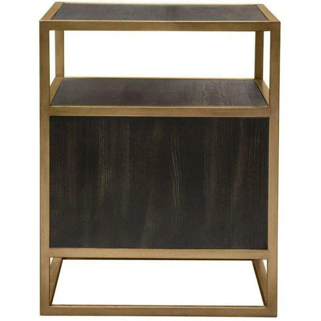 Dark Brown 2-Door End Table with Gold Metal Frame - Perfect for Living Room, Bedroom, or Office Side Table