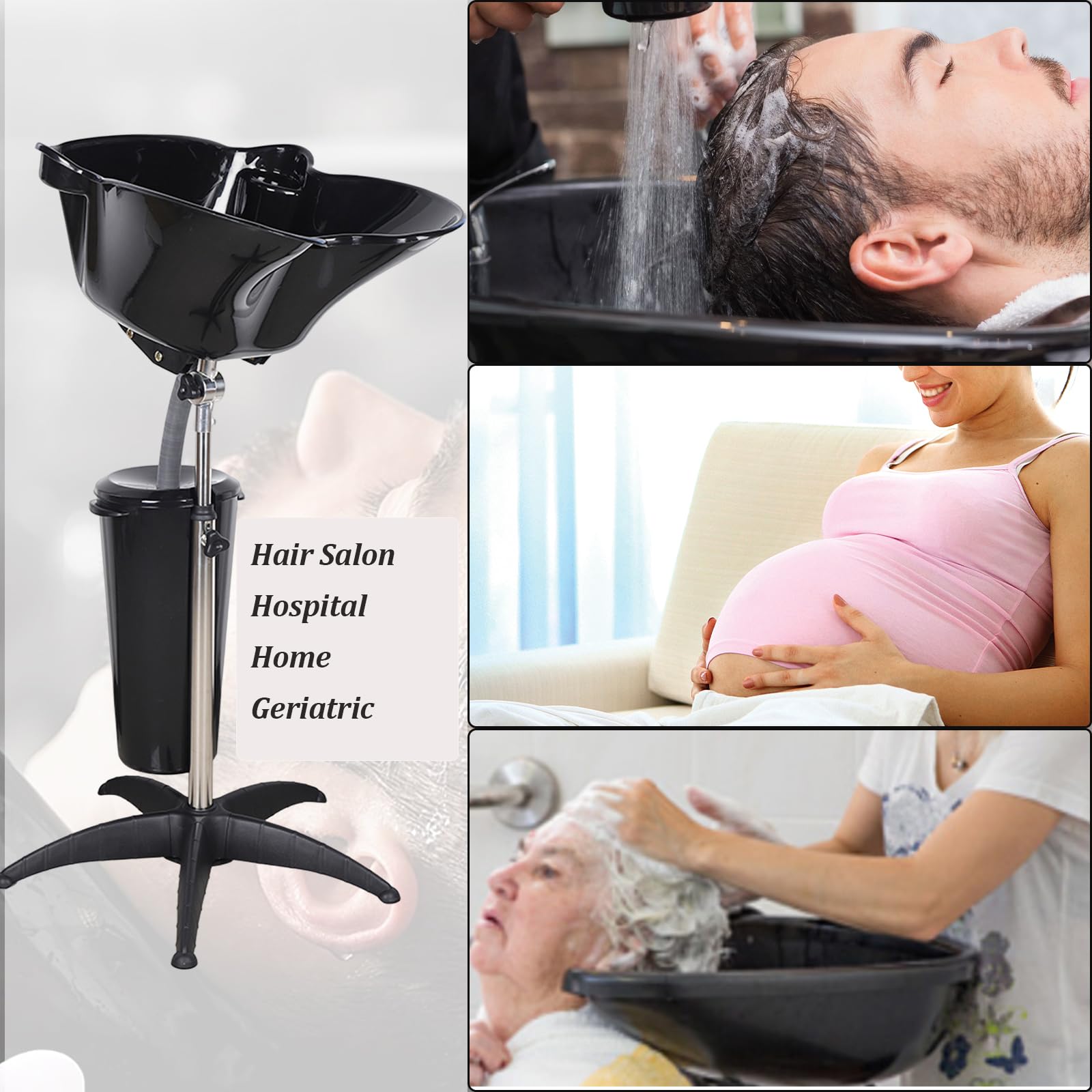 **Gdrasuya10 Adjustable Removable Vertical Shampoo Basin - Portable Hair Washing Sink for Salon, Home & Hospital Use - Black**    **Perfect for Salon Styling, Home Hair Care, Bedridden Patients & Mobile Hair Services**