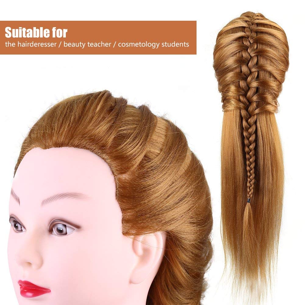 Professional Hair Practice Manikin Head with Long Straight Golden Synthetic Hair - 40% Real Hair for Braiding, Styling & Cosmetology Training - Perfect for Salon Practice, Makeup Application & Hairstyling Classes