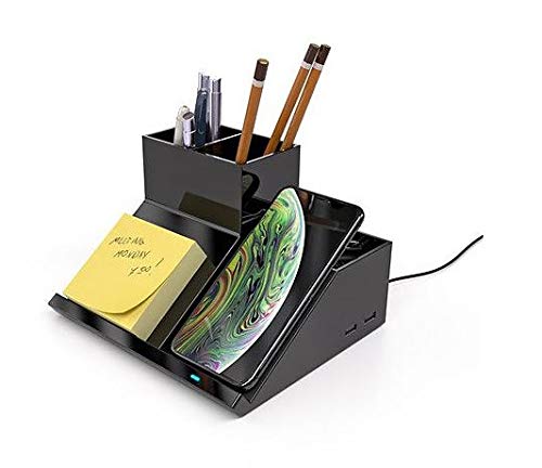 Atomi Qi Desktop Charging Organizer - Wireless Phone Charger Stand with Multi-Device Holder for iPhone, Samsung, AirPods - Perfect for Office Desk, Nightstand, and Home Organization