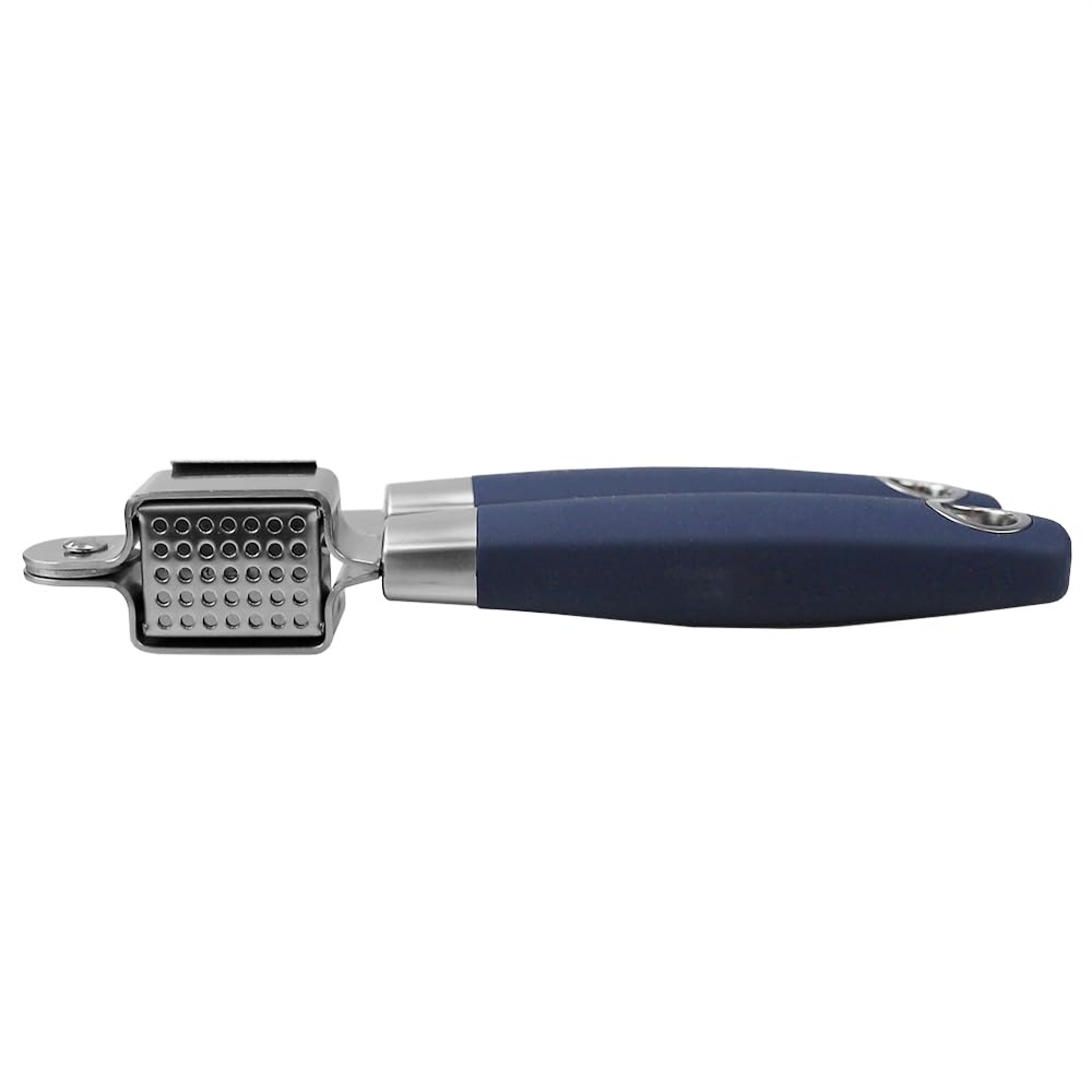 Premium Stainless Steel Garlic Press - Easy Squeeze & Clean, Rust-Resistant Kitchen Tool for Mincing Garlic, Ginger & Herbs - Perfect for Cooking, Baking & Meal Prep - Home Basics KT37236, Indigo