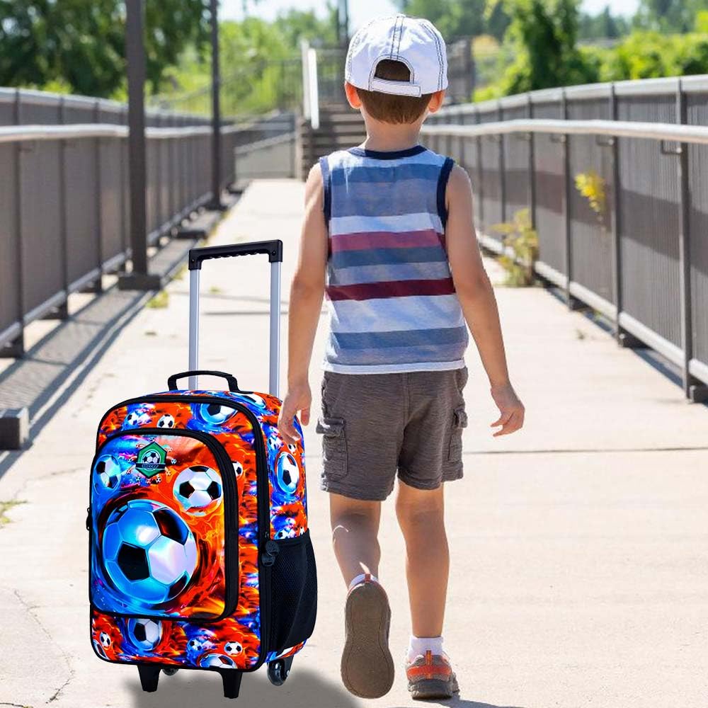 Kids Rolling Suitcase with Wheels - Boys Travel Luggage for Soccer Enthusiasts (Fire and Ice Design) | Perfect for Airplane Carry-On, School Trips & Sports Travel