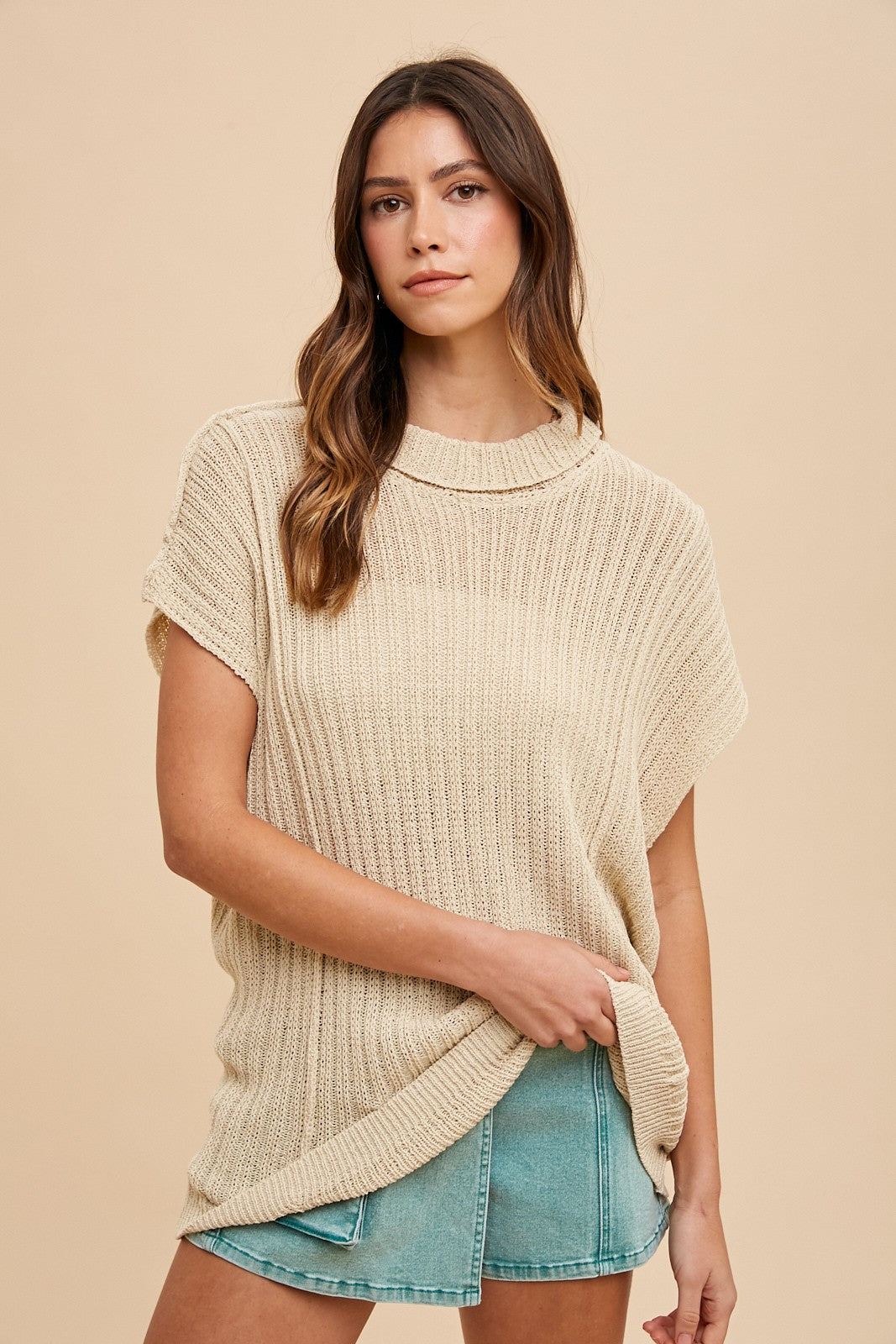 Beige Knit Maternity Tunic Sweater Top for Women - Soft Stretch Pregnancy Clothes - Comfortable Nursing & Casual Wear for Moms