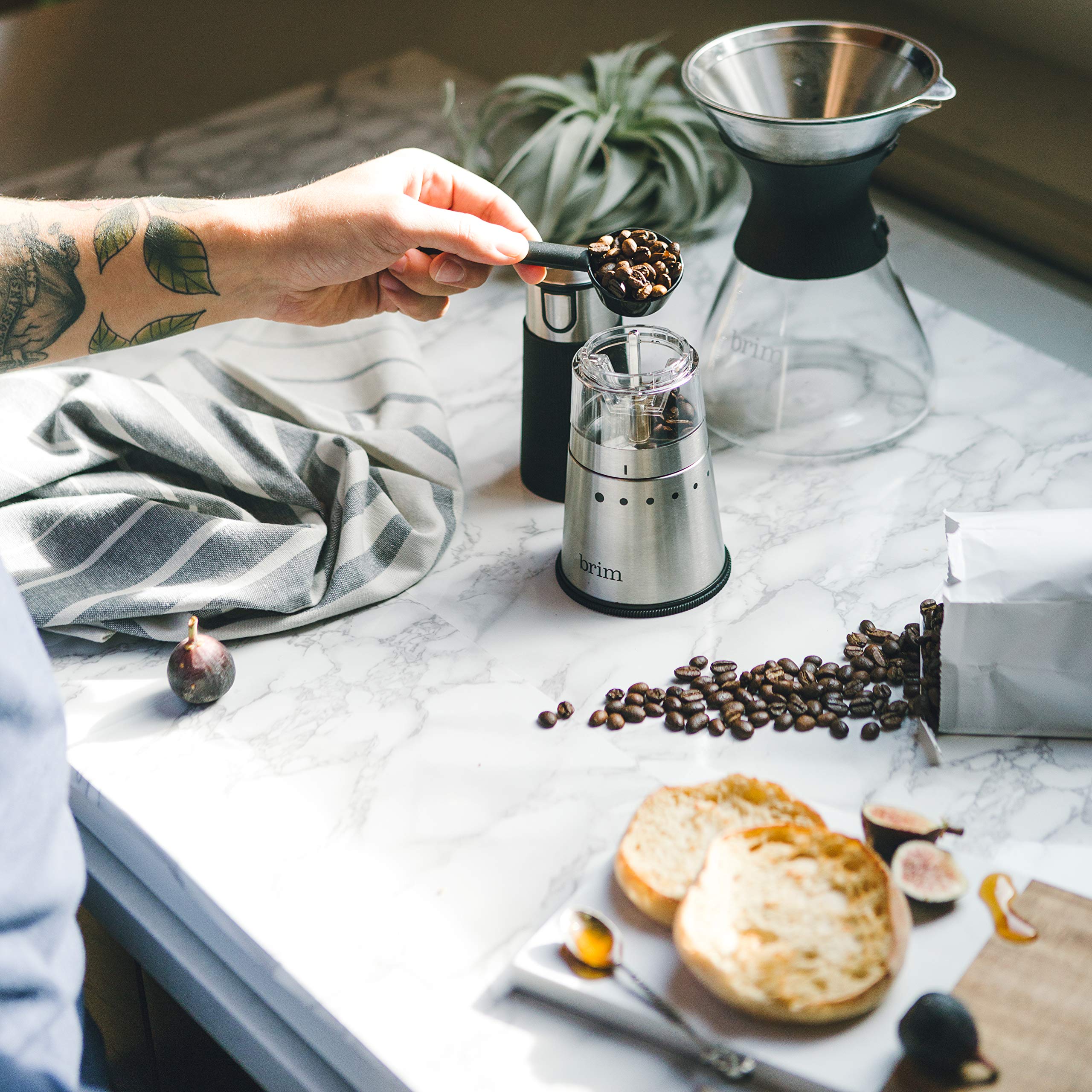 Premium Brim Electric Handheld Burr Coffee Grinder - One-Touch Operation with 9 Precise Grind Settings (Espresso to French Press) - Removable 30g Stainless Steel Container - Perfect for Home, Office & Travel Coffee Brewing