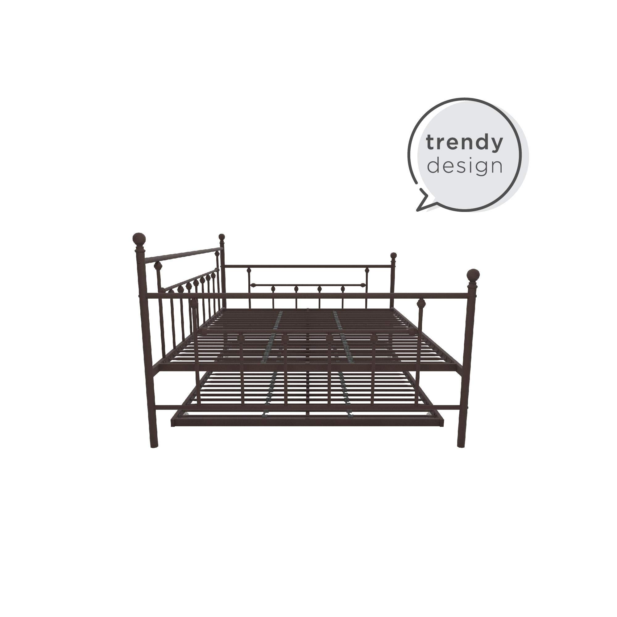 DHP Manila Metal Daybed with Trundle - Queen/Full Size Bronze Frame - Perfect for Guest Rooms, Dormitories & Small Spaces