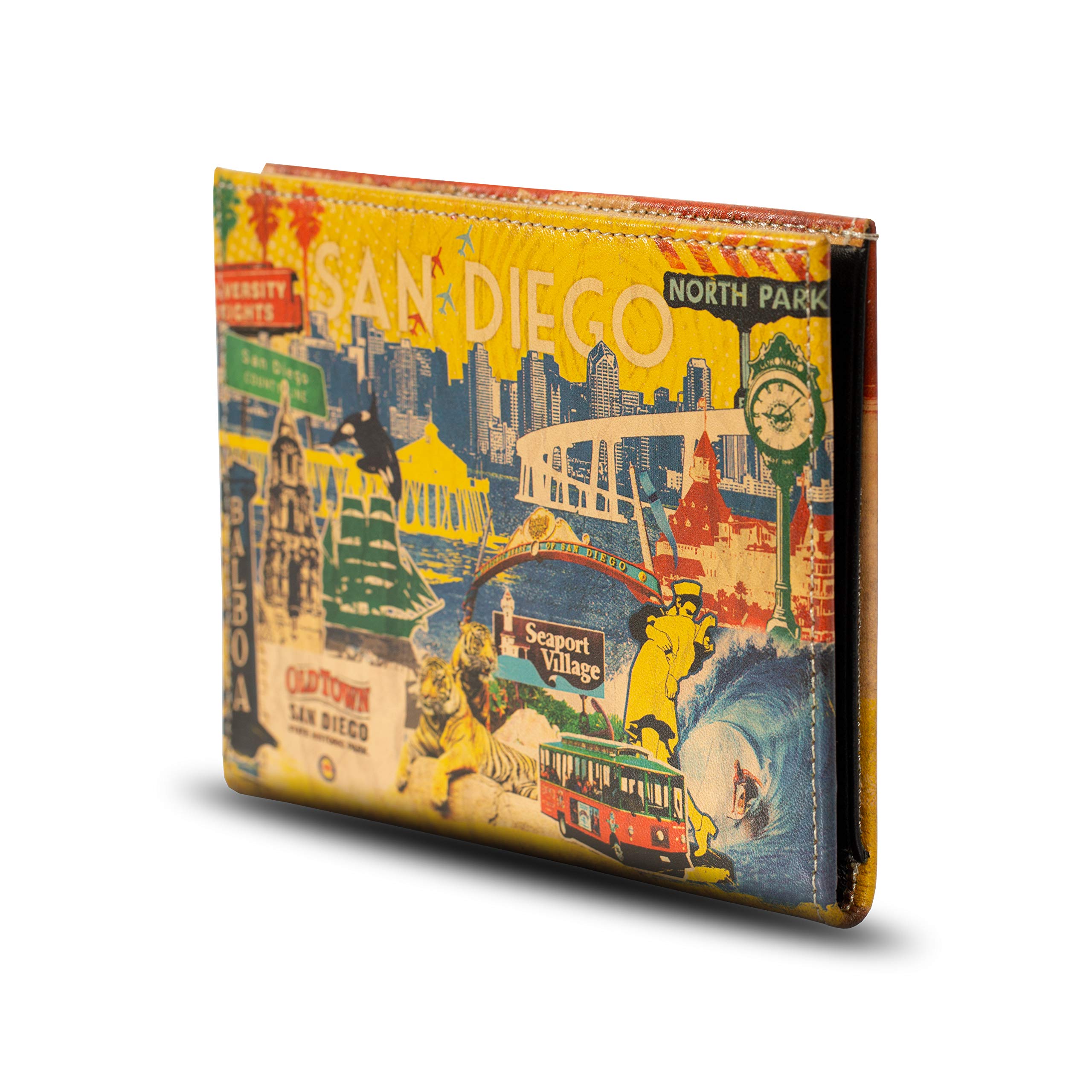 San Diego Collage Genuine Leather Passport Cover with RFID Blocking - Travel Wallet for Men & Women - Perfect for International Trips & Airport Security