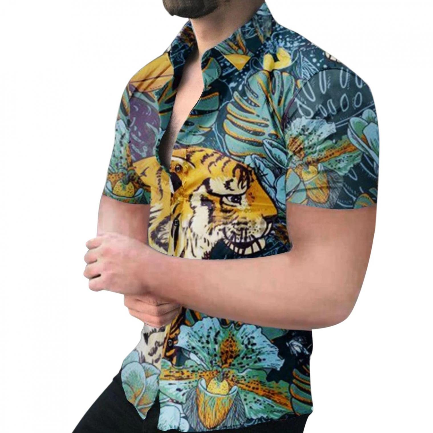 TOWMUS Men's Short Sleeve Linen Button Down Shirt - Breathable Cotton Casual Summer Shirt with Spread Collar | Perfect for Office, Beach Vacation & Outdoor Activities