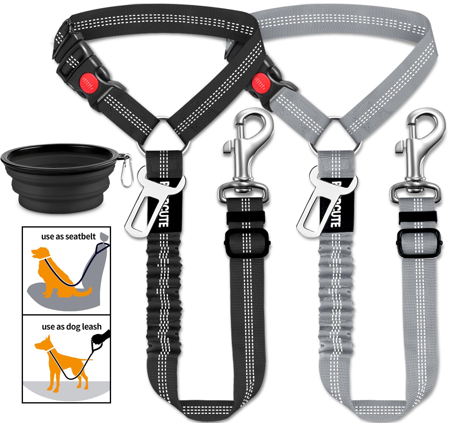 3-Piece Retractable Dog Seat Belt Set - Adjustable Heavy Duty Pet Car Harness for Vehicle Headrest Restraint - Elastic & Durable Safety Belt for Small, Medium & Large Dogs - Perfect for Road Trips, Vet Visits & Daily Car Rides