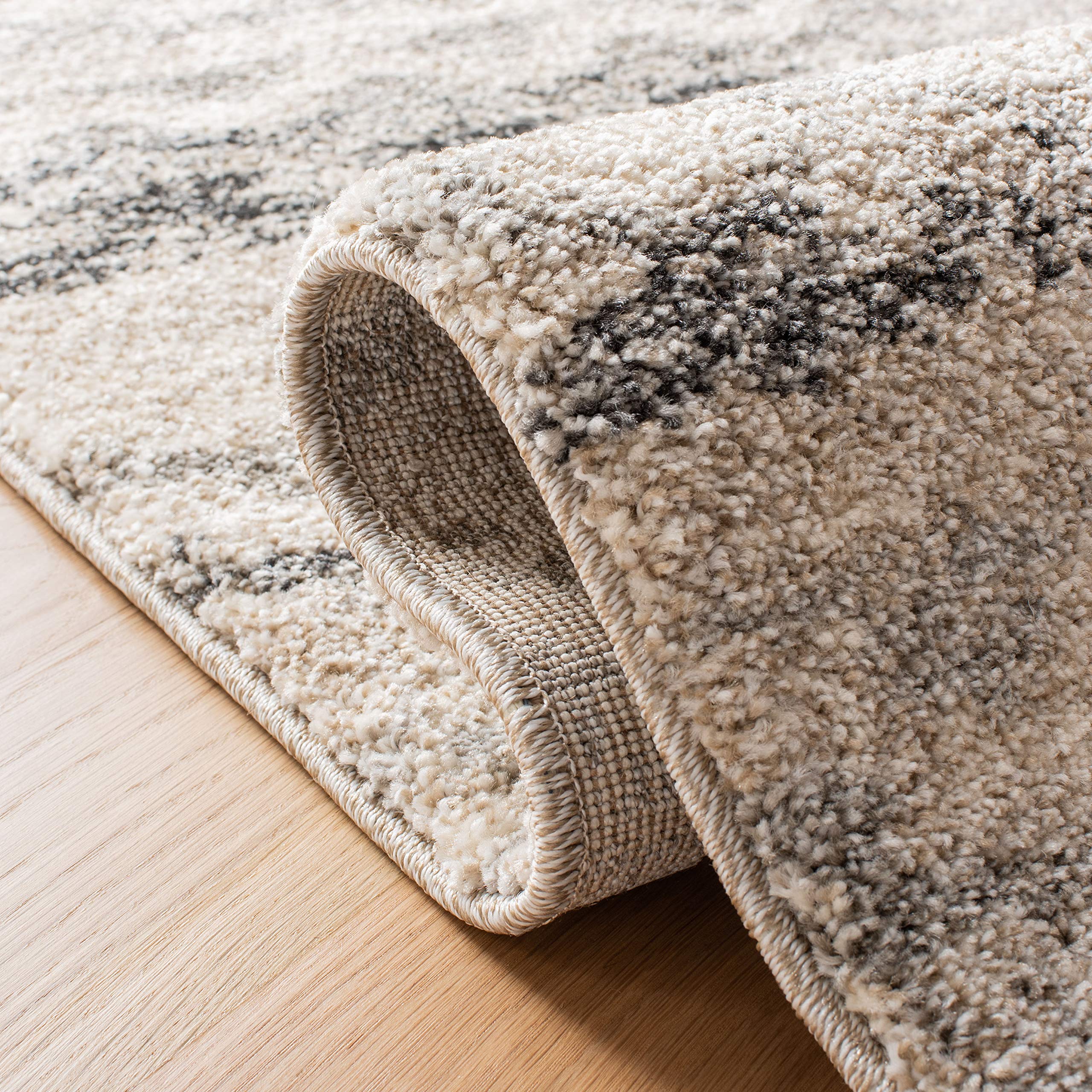 SAFAVIEH Retro Collection 6-Foot Round Cream & Grey Area Rug - Modern Abstract Non-Shedding Design for Dining Room, Living Room, Bedroom & Entryway - Perfect for Boho, Mid-Century & Contemporary Home Decor