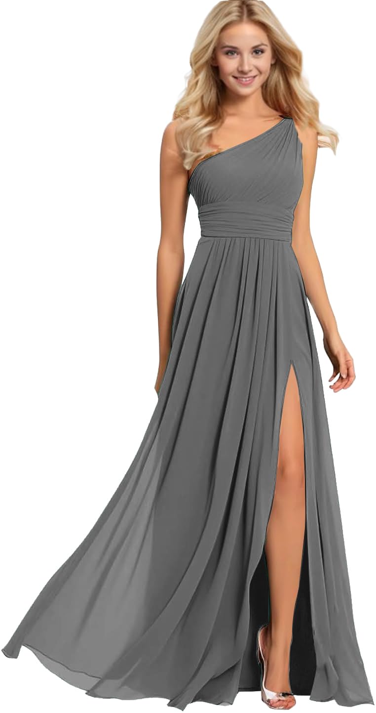 Elegant One Shoulder Bridesmaid Dress 2024 - Flowy Chiffon Long Formal Gown for Weddings, Prom & Special Occasions