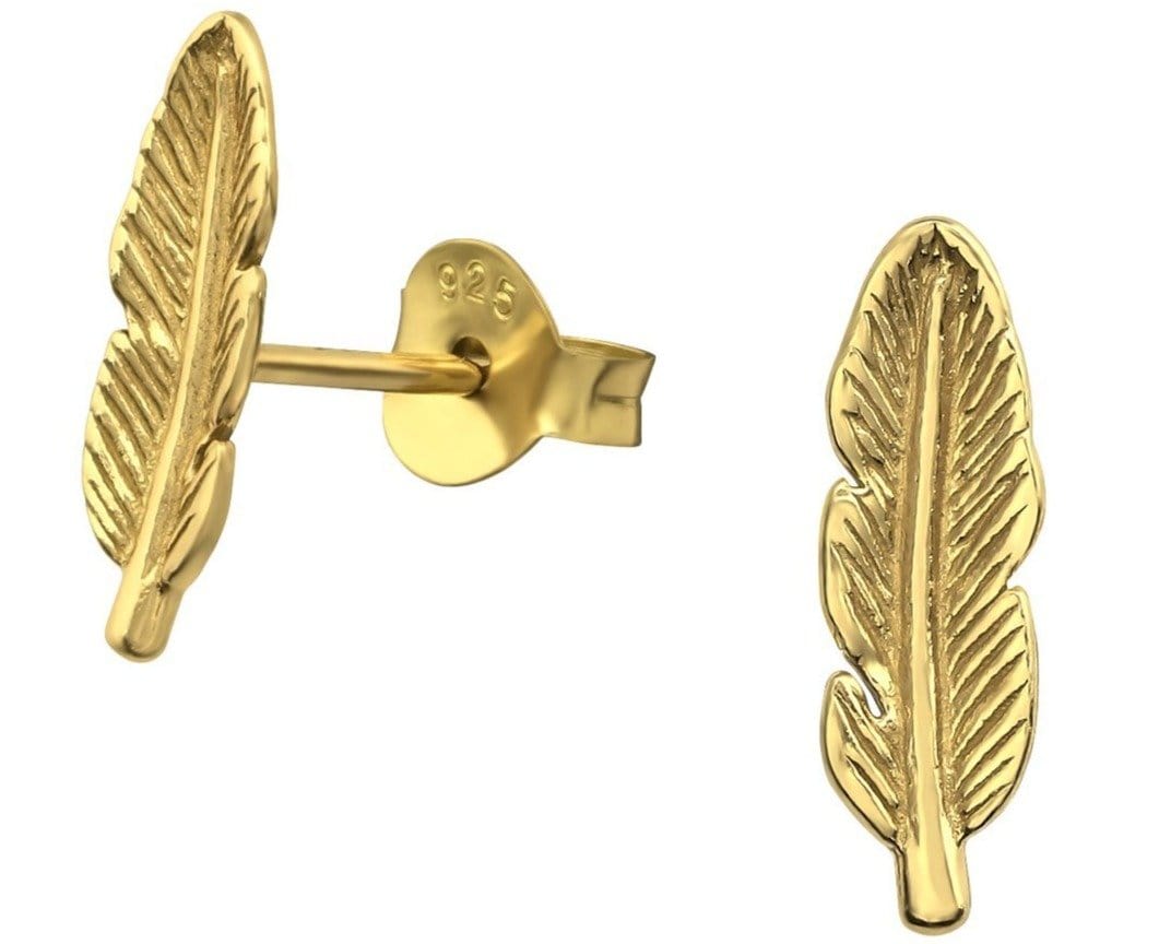 14K Gold Plated Sterling Silver Feather Stud Earrings for Women - Elegant & Hypoallergenic Jewelry for Everyday Wear, Parties & Gifts