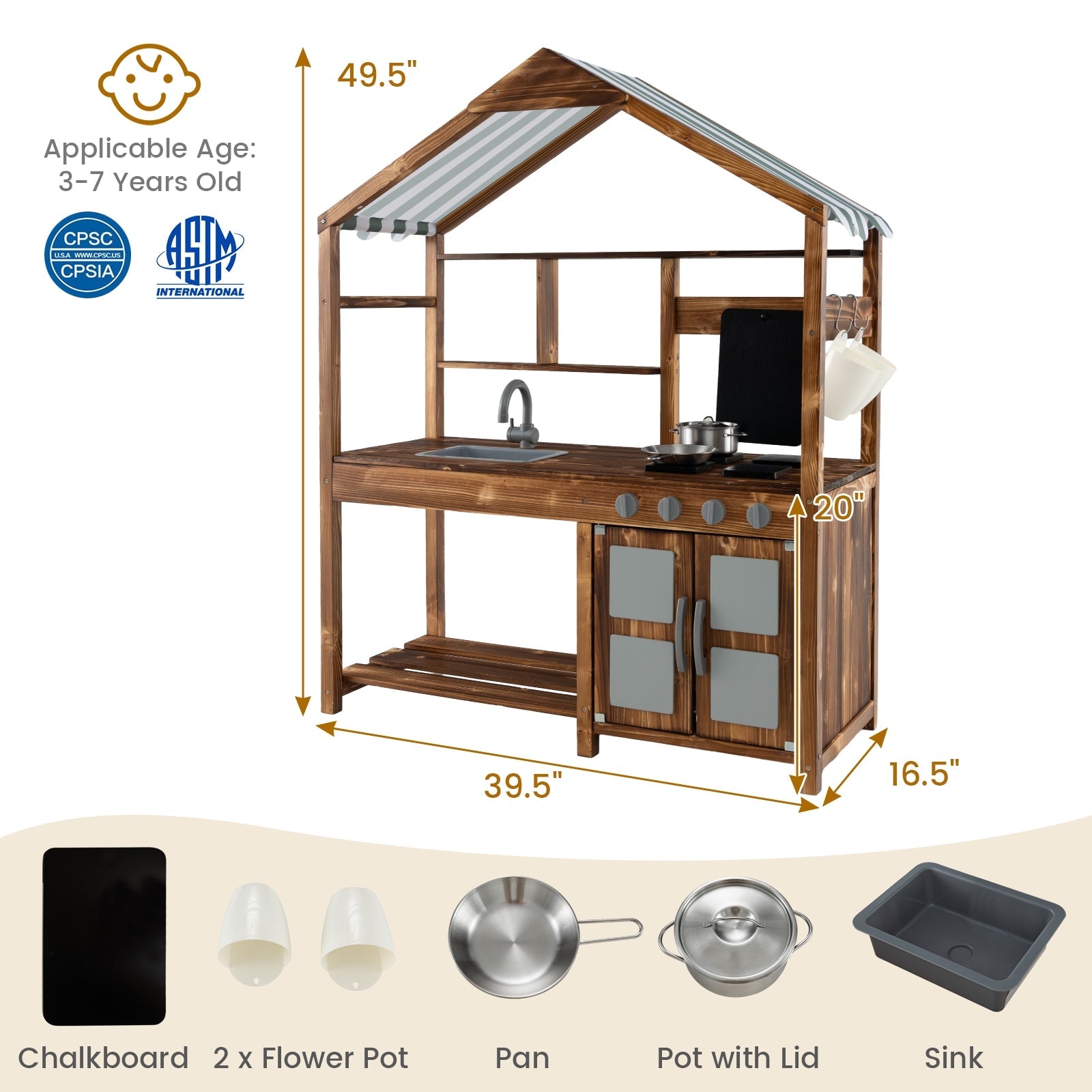 **Outdoor Kids Mud Kitchen - Solid Wood Play Kitchen with Canopy for Pretend Cooking & Sensory Play - Perfect for Backyard, Garden & Outdoor Play**
