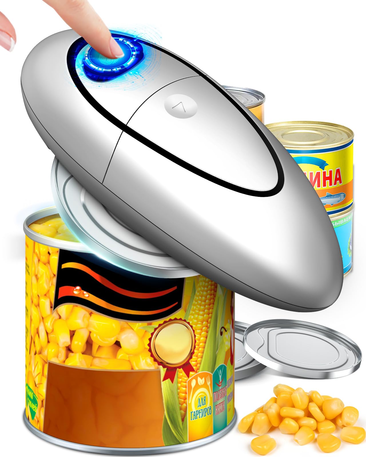 One Touch Electric Can Opener - Battery Powered Handheld Automatic Kitchen Gadget for Seniors & Arthritis - Smooth Edge Safe Opener for All Can Sizes - Perfect for Easy Cooking, Camping & Emergency Food Prep