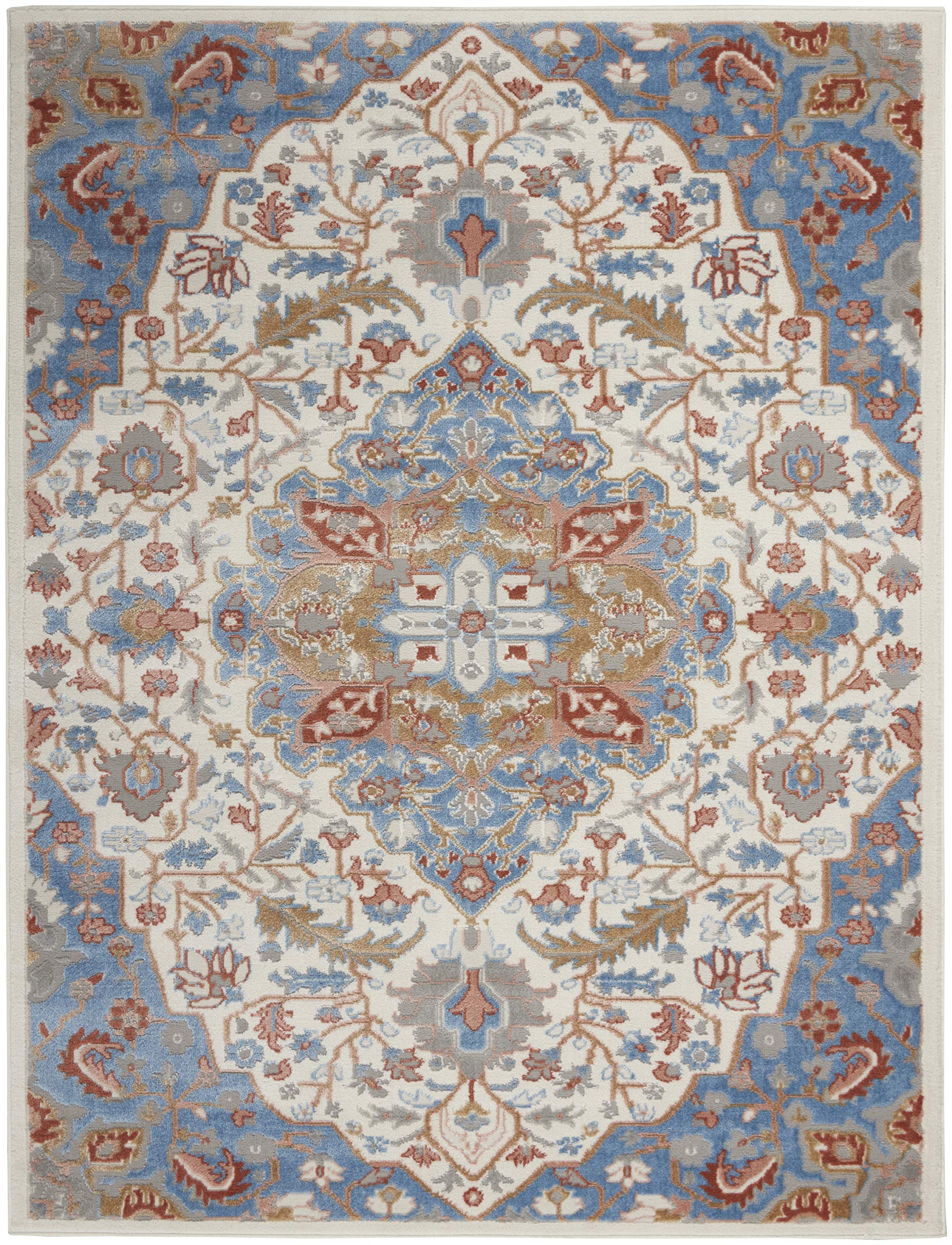 Nourison Elation Floral Ivory Blue 9' x 12' Area Rug - Easy-Cleaning, Non-Shedding, Stain Resistant - Perfect for Bedroom, Living Room, Dining Room & Kitchen Decor (9x12) - Adds Elegance to Home, Office or Wedding Venue