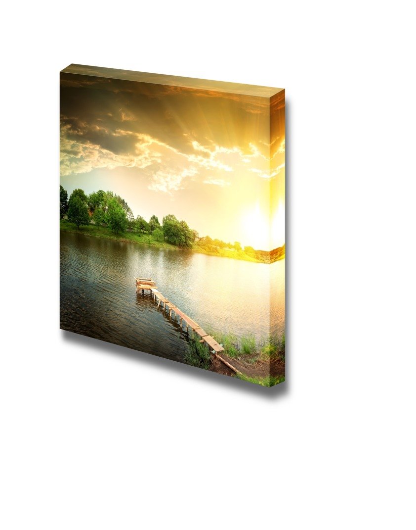 Lake in The Evening Canvas Wall Art - 16x16 Inches Stretched Framed Print - Perfect for Living Room, Bedroom & Office Decor