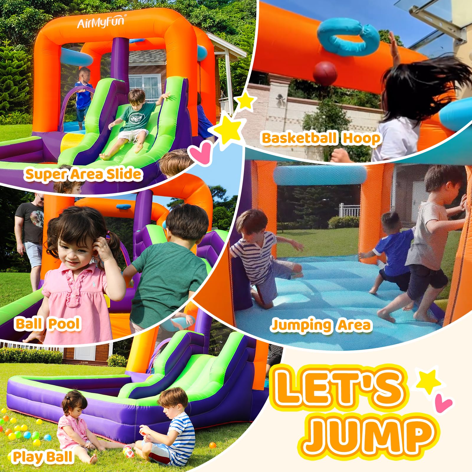 **AirMyFun Inflatable Bouncy House for Kids - Outdoor & Indoor Jumping Castle with Blower, Slide, and Bounce Area - Perfect for Birthday Parties, Backyard Play, and Family Gatherings**