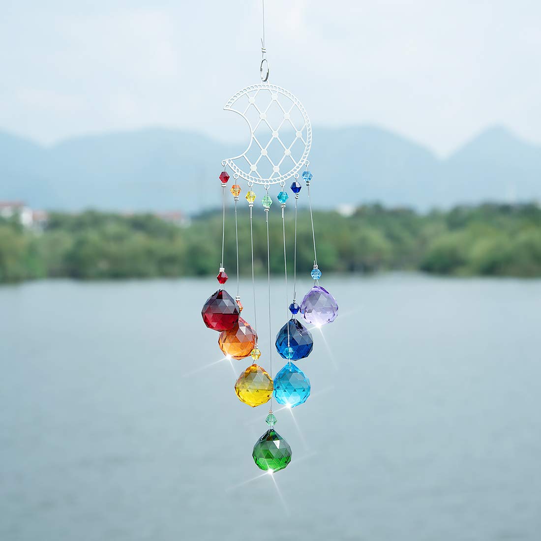 Moon Chakra Crystal Ball Suncatcher - Rainbow Maker for Windows, Home & Garden Decor - Perfect for Wedding, Meditation & Spiritual Healing Spaces