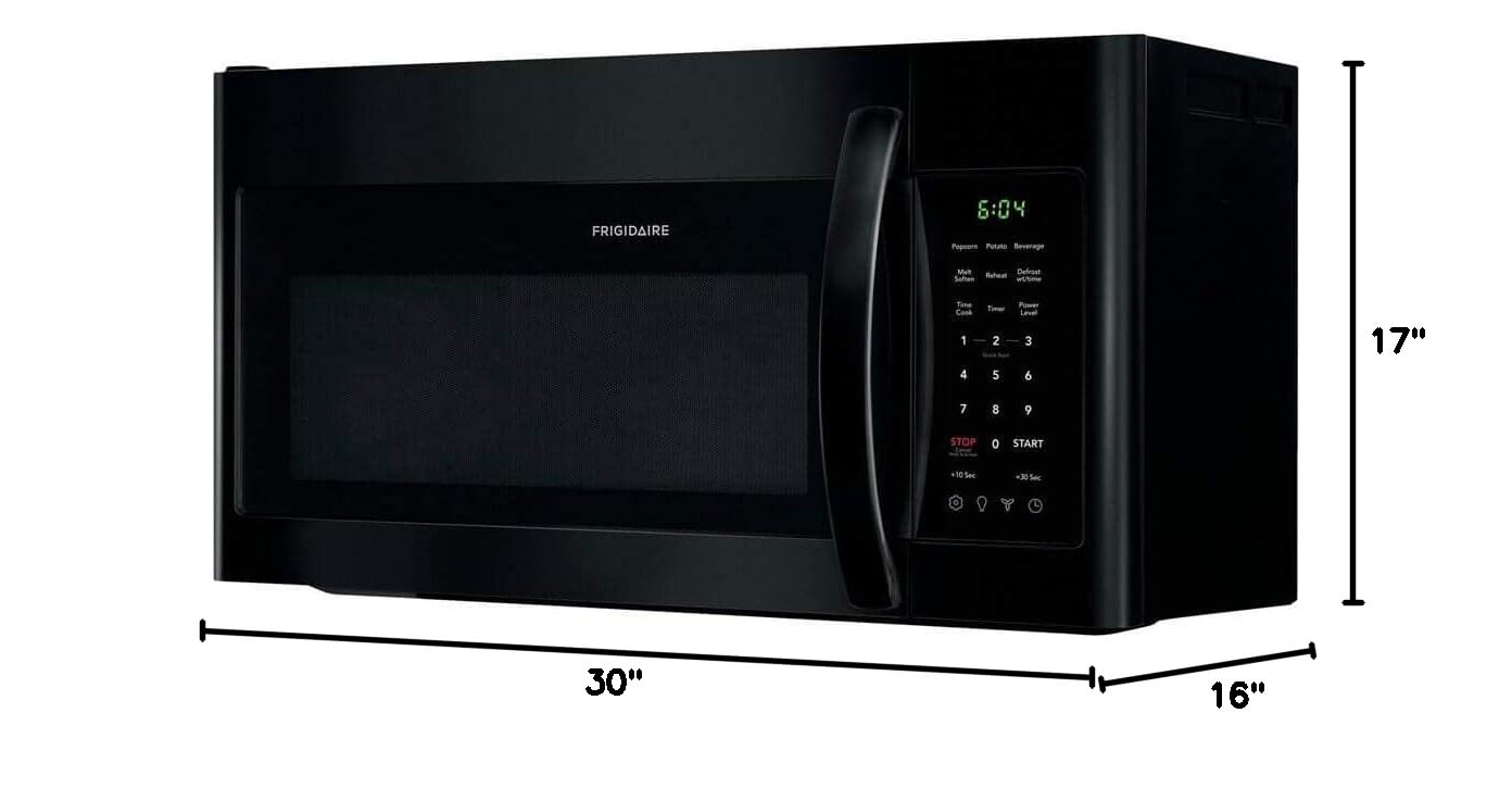 Frigidaire FFMV1846VB 30-Inch Black Over-the-Range Microwave Oven - 1.8 Cu. Ft. Capacity, Stainless Steel Finish - Perfect for Kitchen Remodeling & Space-Saving Cooking