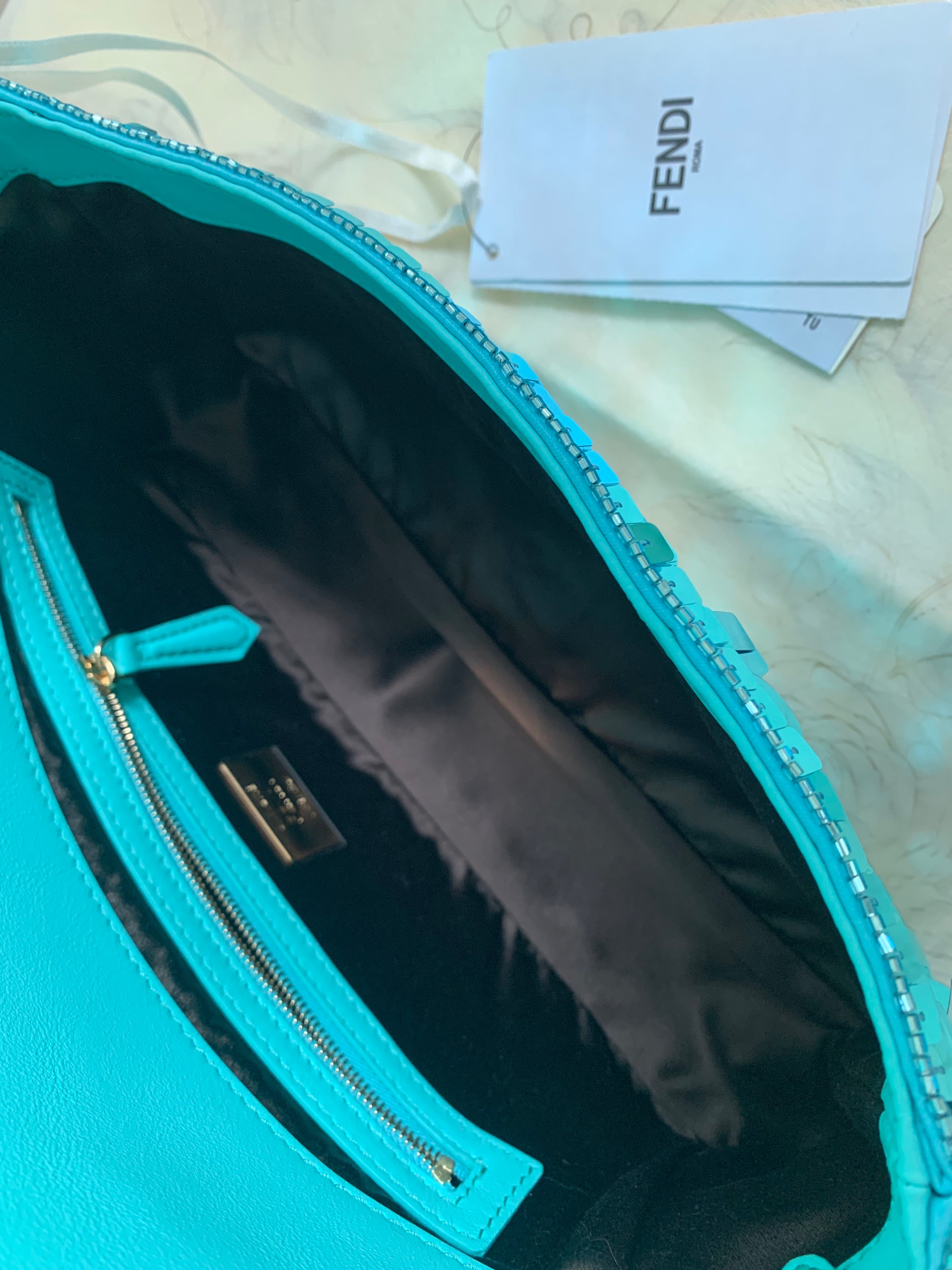 Fendi Turquoise Sequin Baguette Bag - Luxury Designer Handbag for Women | Perfect for Parties, Weddings & Evening Events