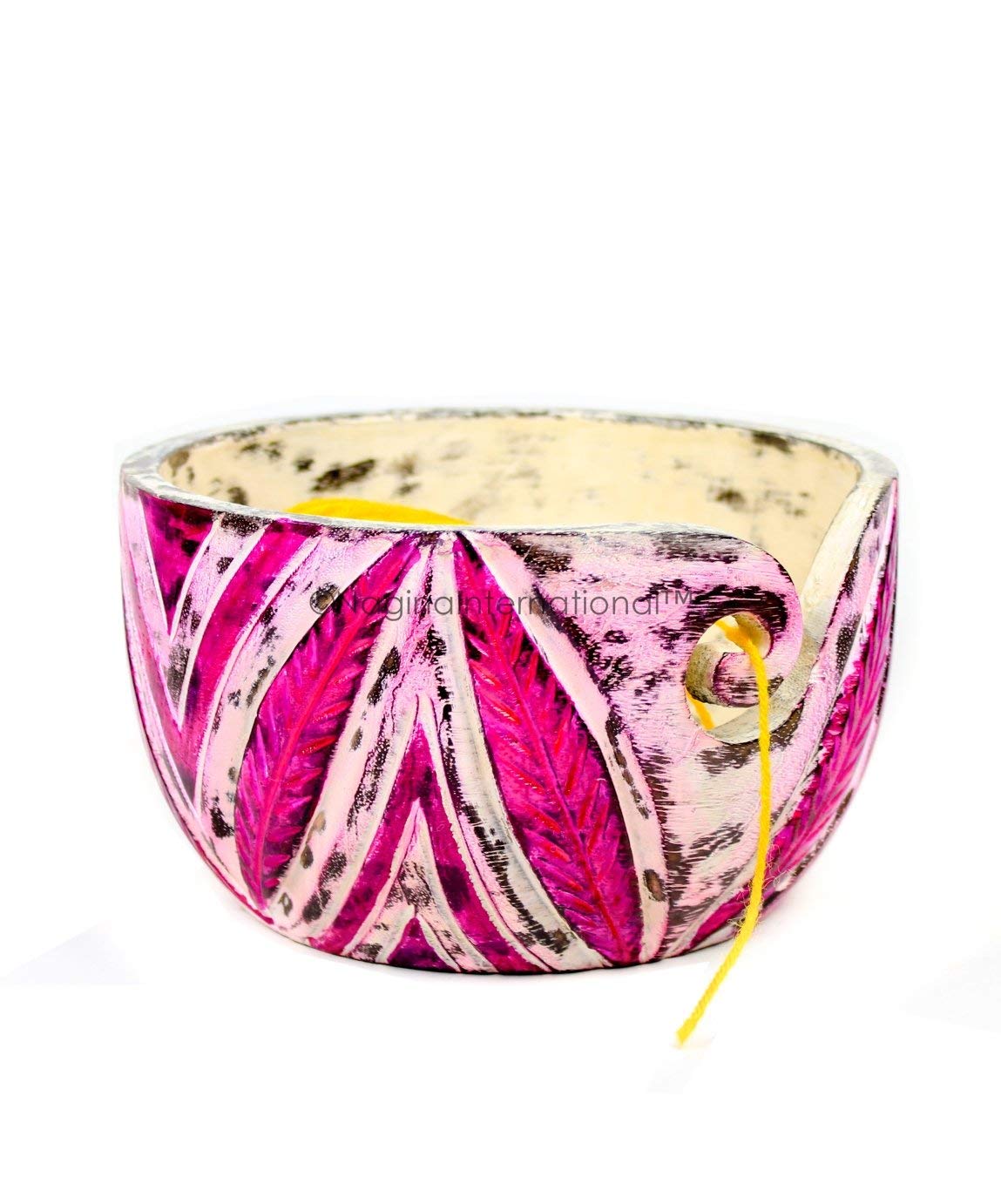 Premium Hand-Painted Yarn Storage Bowl - Large 7x4x7 Inch Yarn Organizer with Lid, Decorative Yarn Holder for Knitting & Crocheting - Perfect for Craft Rooms, Living Room Decor (Plum Blue)