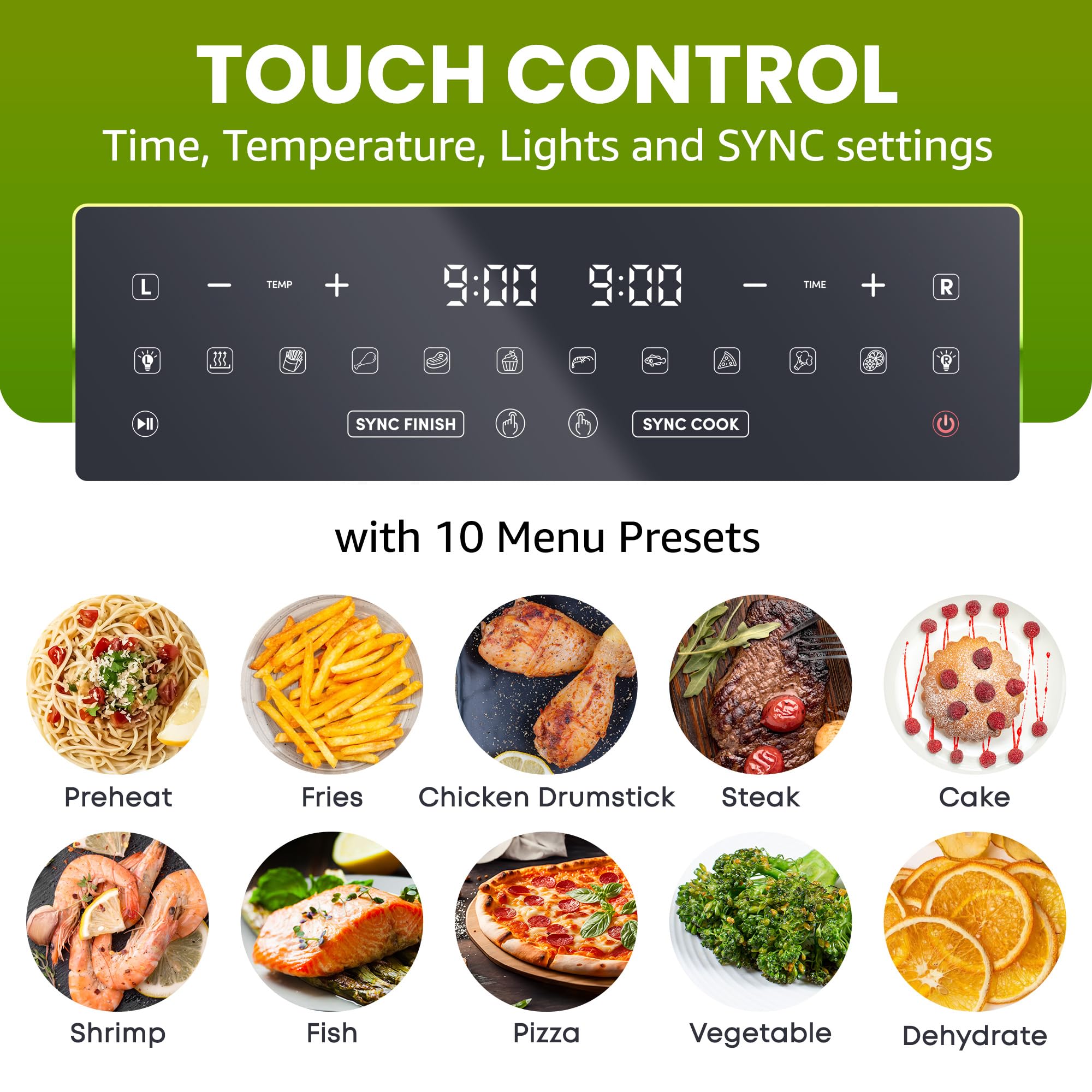 Elite Gourmet EAF1055D 11QT Dual Zone Air Fryer Oven - 2 Independent Cook Zones, Dishwasher Safe Basket, 10 Preset Functions, 1600W - Perfect for Family Meals, Healthy Cooking & Quick Snacks - Includes Recipe Booklet (Black)